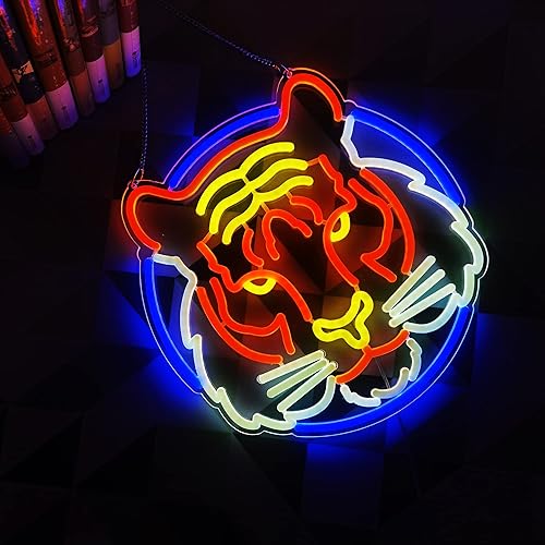 Miniatura 5 de Diyida Letrero de luz LED de neón con diseño de tigre para bar de cerveza, club, dormitorio, oficina, hotel, pub, cafetería, boda, fiesta de