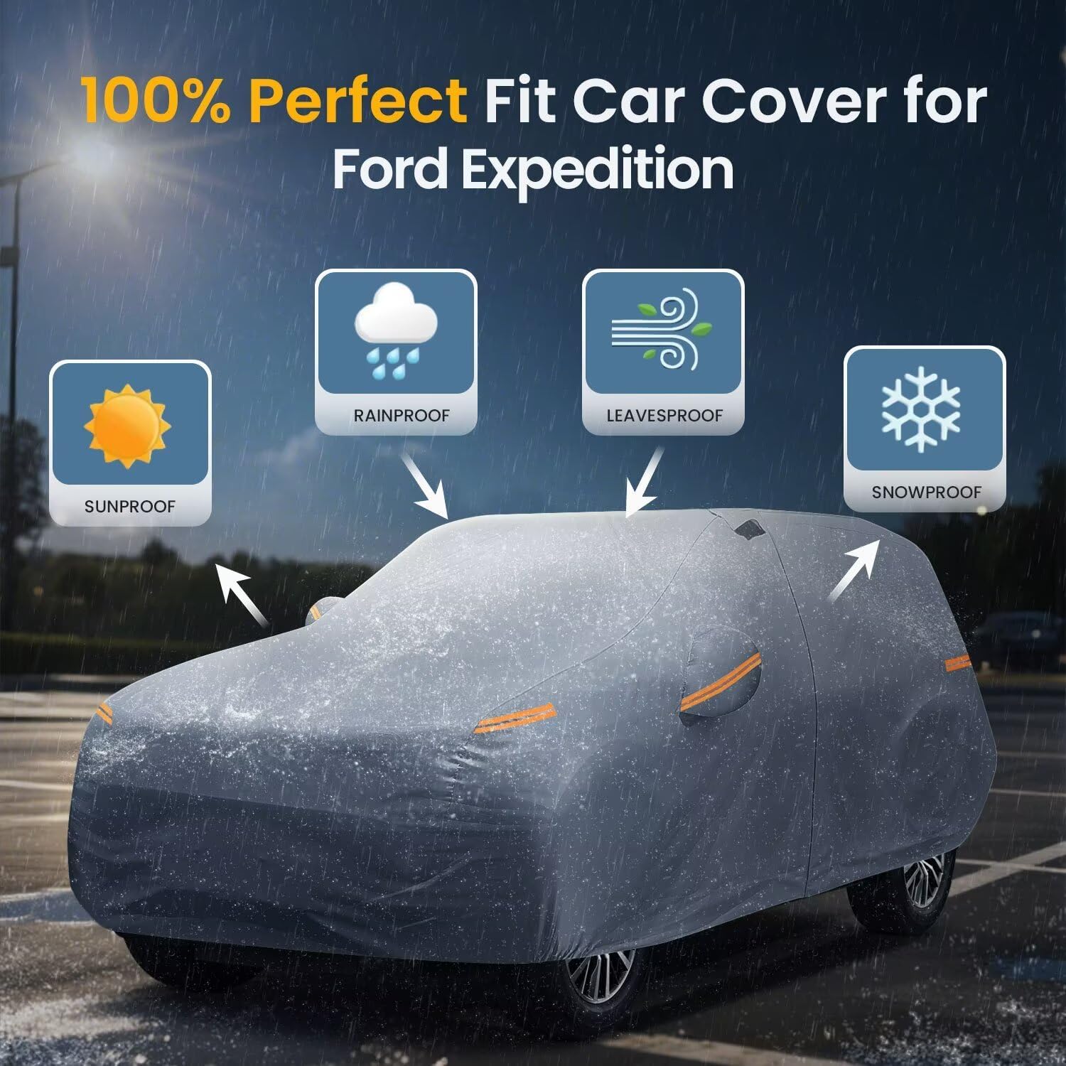 Large SUV Car Cover for Ford Expedition 100% Waterproof All Weather, Heavy Duty Outdoor Full Exterior Covers Rain Sun Wind UV Hail Protection.