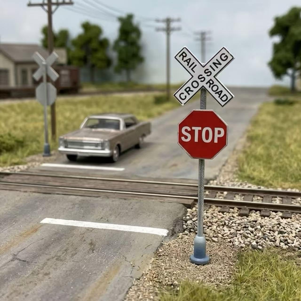HO Scale 1:87 Miniature Traffic Sign Model Road Street Signs Railway Layout Scenery (Single Head - 14pcs)