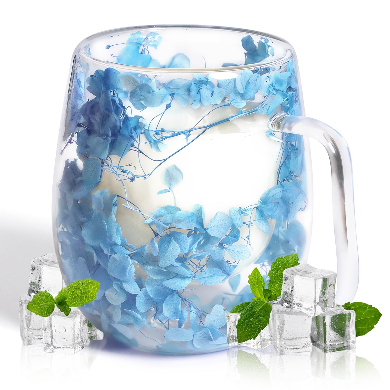 AWSOLAR Doppelwandige Kaffeegläser 350ml, Getrocknete Blumen Glastasse, Teeglas Doppelwandig Geschenke für Frauen Mutter Frau Lehrer Freund