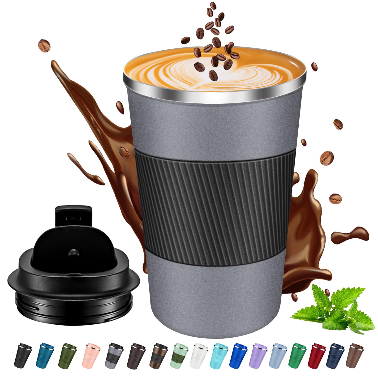 JTRYEMU Insulated Coffee Mug 12 oz Travel Coffee Mug with Lid Pill Proof, Stainless Steel Vacuum Thermal to GO Leakproof, Tumbler Reusable Coffee Cup