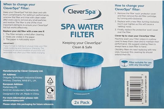 CleverSpa 8106 Water Filter Pack Compatible for Use with All CleverSpa Hot Tubs, Easy-to-Install and Simple-to-Maintain, 17.1 cm x 10 cm x 9.8 cm (White and Light Blue)