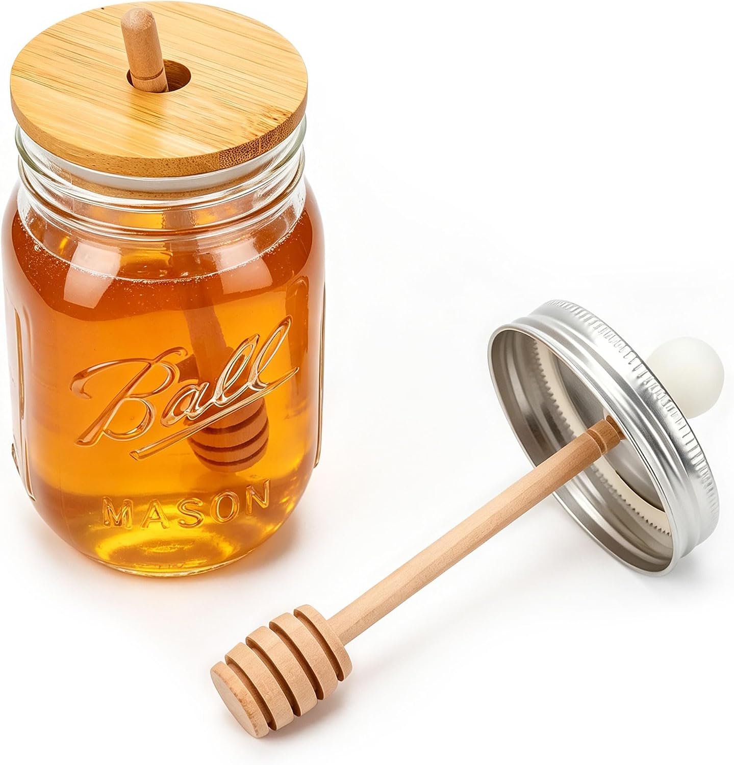 SIBAO 16oz Glass Honey Jar Set w/Dipper & Lid Airtight Kitchen Storage Pot