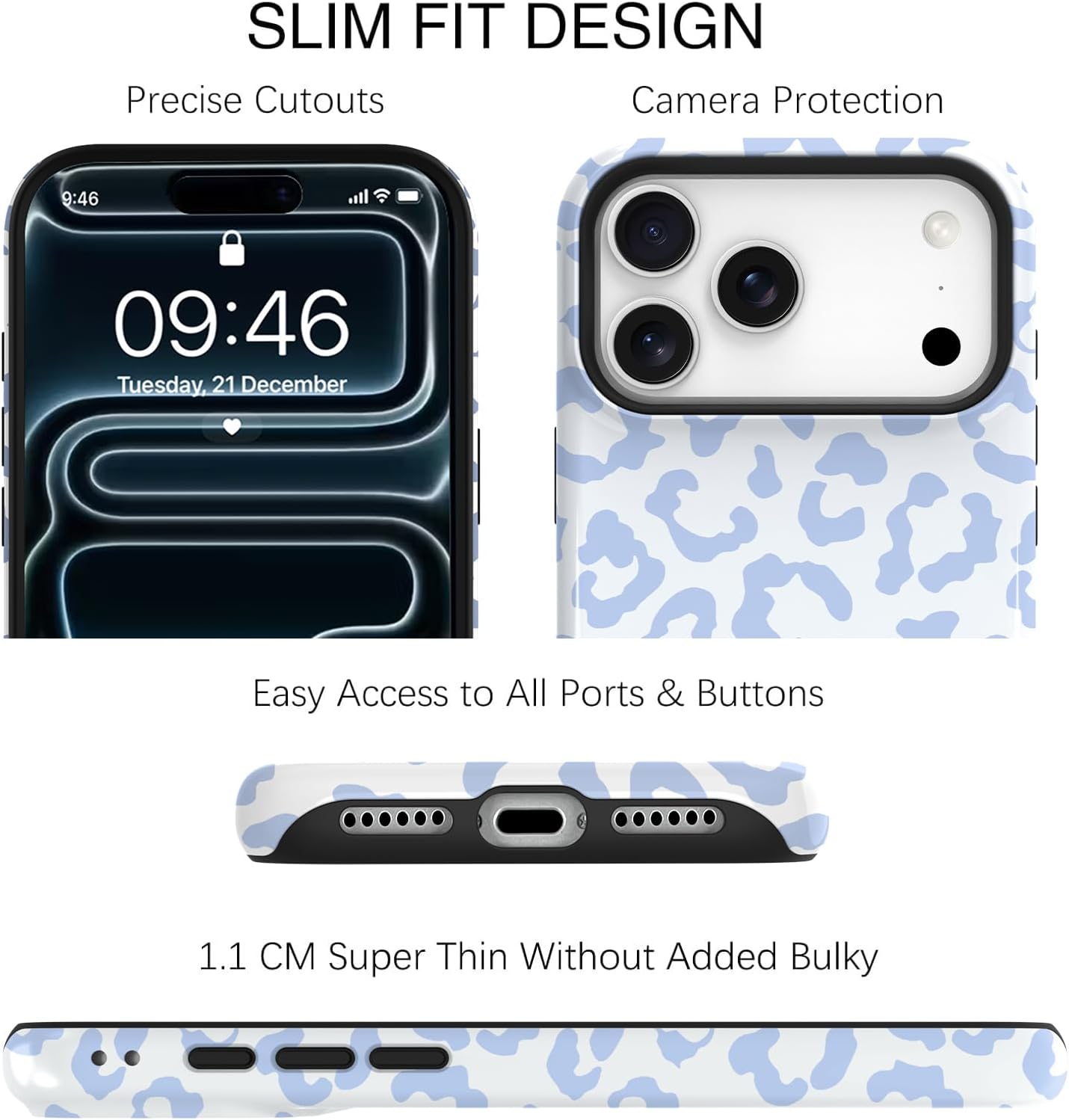 TEAUGHT Compatible with iPhone 17 Pro Max Case Support for MagSafe Cute Pattern Leopard Print Cheetah Camera Protection Cover for Girls Women -Blue