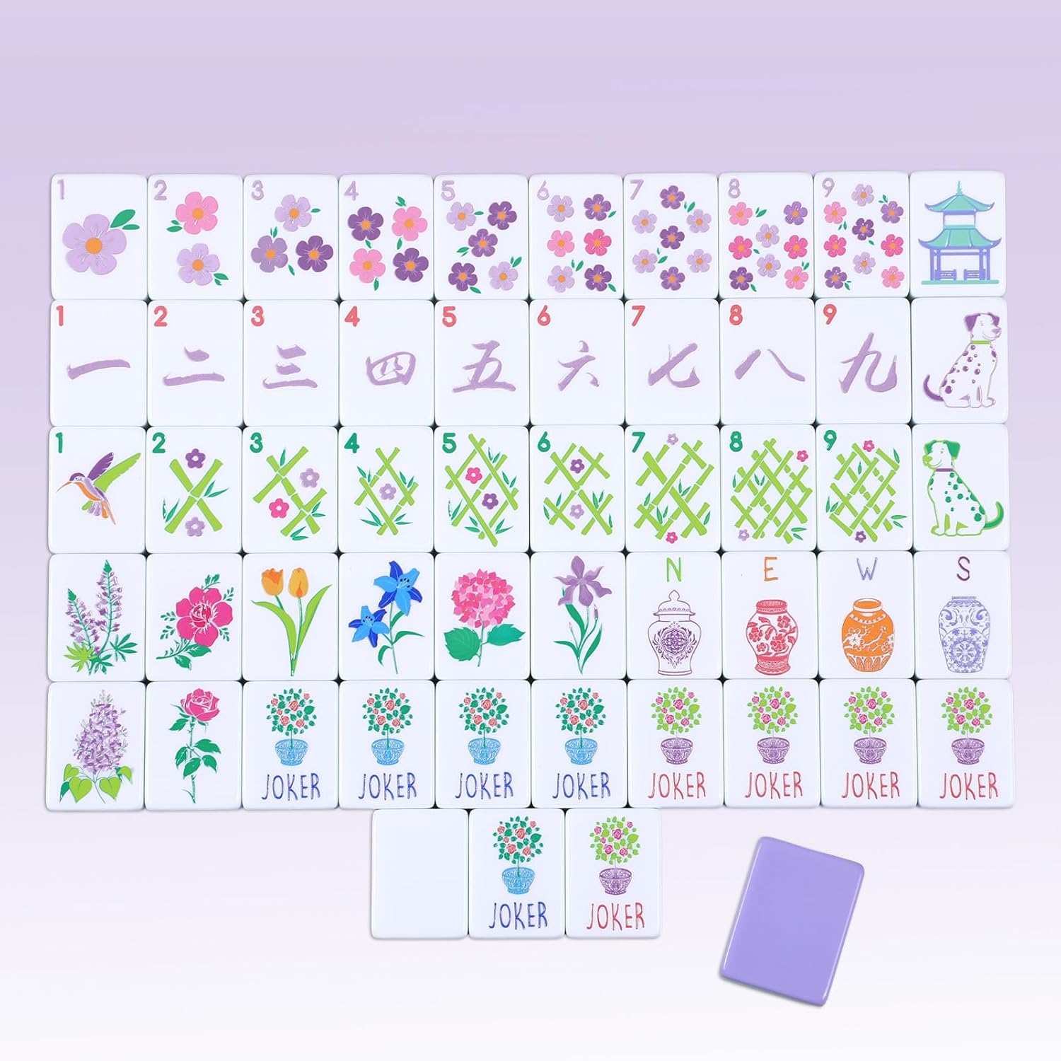 160 Pcs Floral American Mahjong Set 1.2 Inch Flower Mahjong Tiles Set Melamine Hand Carved Pattern for Adult Mah Jong Tabletop Games Mah Jong Lovers Tiles Only(Purple,Stylish)