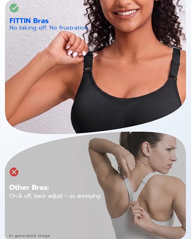 FITTIN Adjustable Sports Bra for Large Bust: High Support for Workout Gym | Adjust in 3s While Wearing Customize Your Comfort Supportive Fit Full Coverage Racerback Padded for Training Yoga & C-DDD Cup
