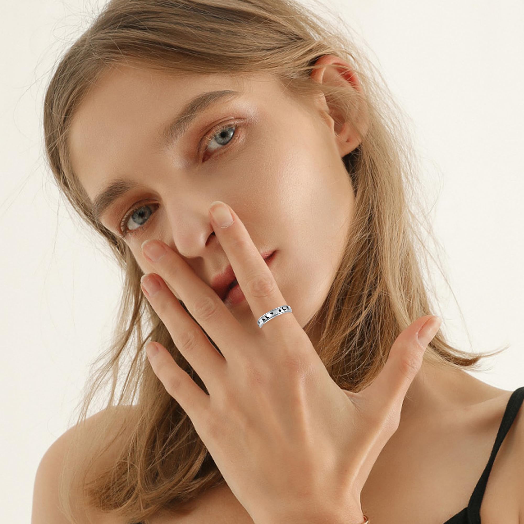 Fidget Spinner Ringe 925 Sterling Silber Fidget Angst Ring Mond Stern/Claddagh Keltischer Knoten Ringe Irischer Schmuck Geschenke für Damen Frauen Mädchen Männer