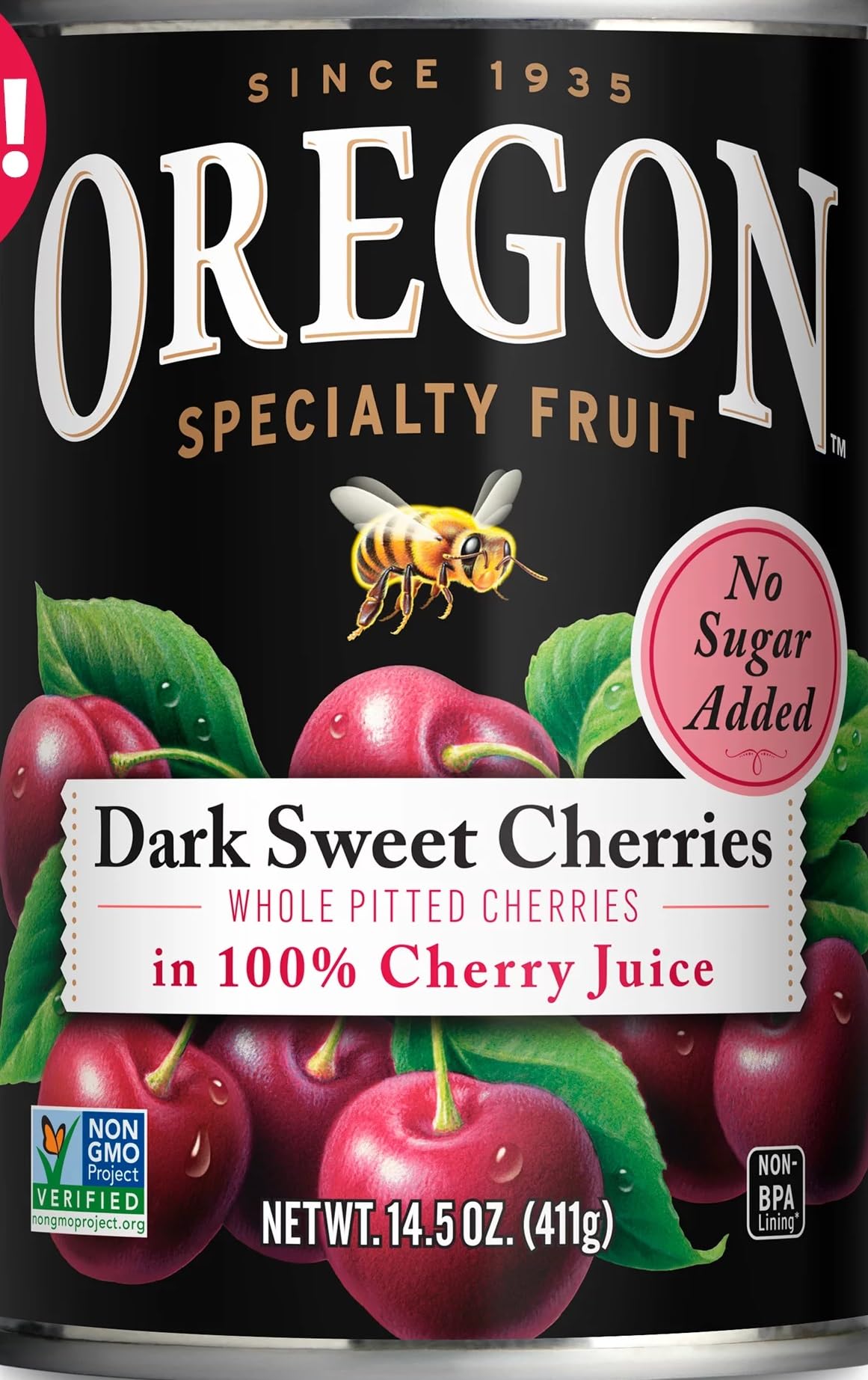 Oregon Fruit Dark Sweet Cherries in 100% Cherry Juice, No Sugar Added, 14.5 oz. (Pack of 4)