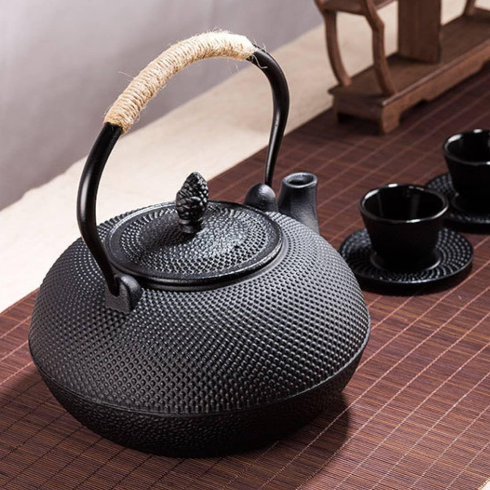 harayaa Tetera de Hierro Fundido Tetera Hervidor Kettle Taza con Retención de y Asa Arqueada Aislada Adecuada para Reuniones de, Array, Negro, Tradicional Con Textura De Gránulos, 3.0L