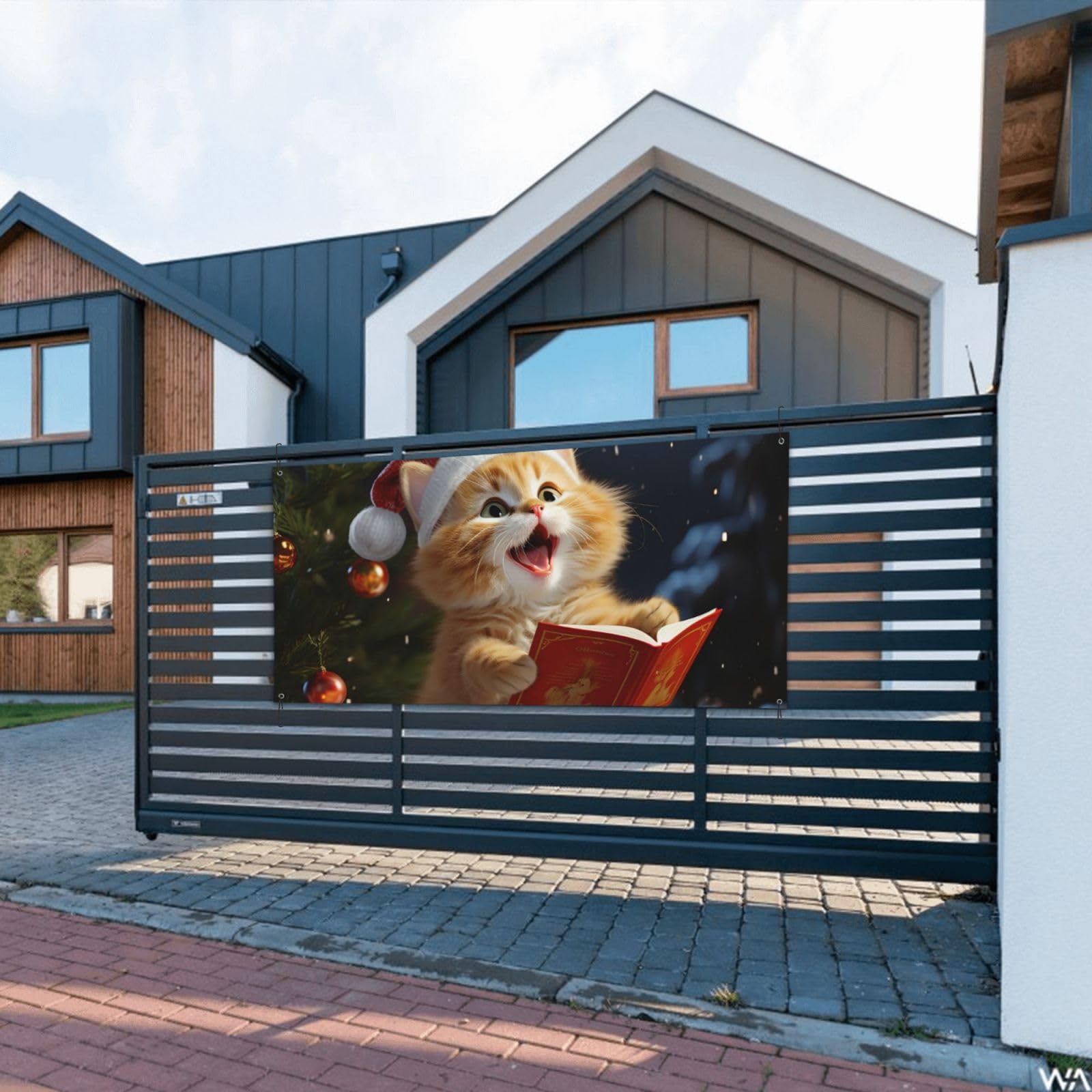 Weihnachts-Banner 'Niedliche Katze Singt Weihnachtslieder' – 180 X 90 Cm, Für Innen & Außen