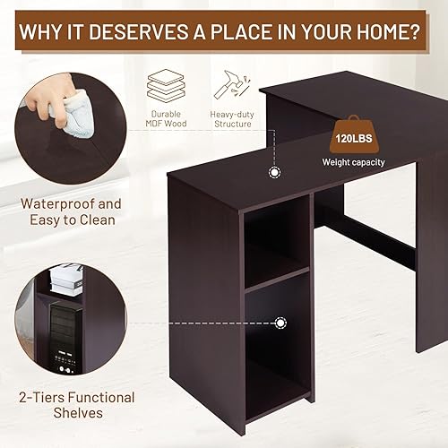 Miniatura 5 de FurnitureR Escritorio para computadora en forma de L de 47.2 pulgadas, para oficina en casa, estudio, escritura, esquina, estación de trabajo de