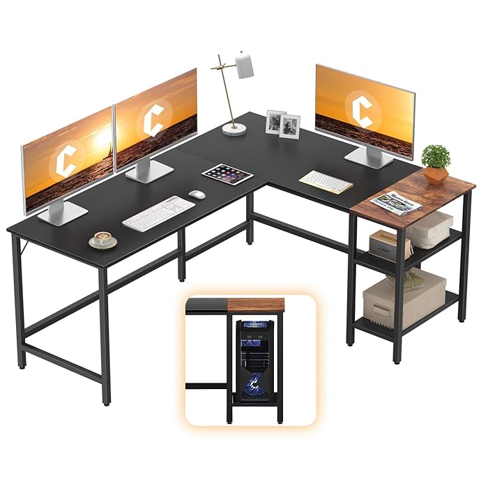 Buy CubiCubi LShaped Computer Desk, Industrial Office Corner Desk Writing Study Table with