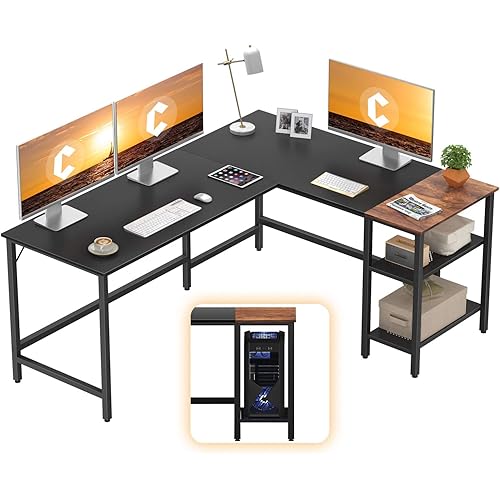 CubiCubi L-Shaped Computer Desk, Industrial Office Corner Desk Writing Study Table with Storage Shelves, Space-Saving