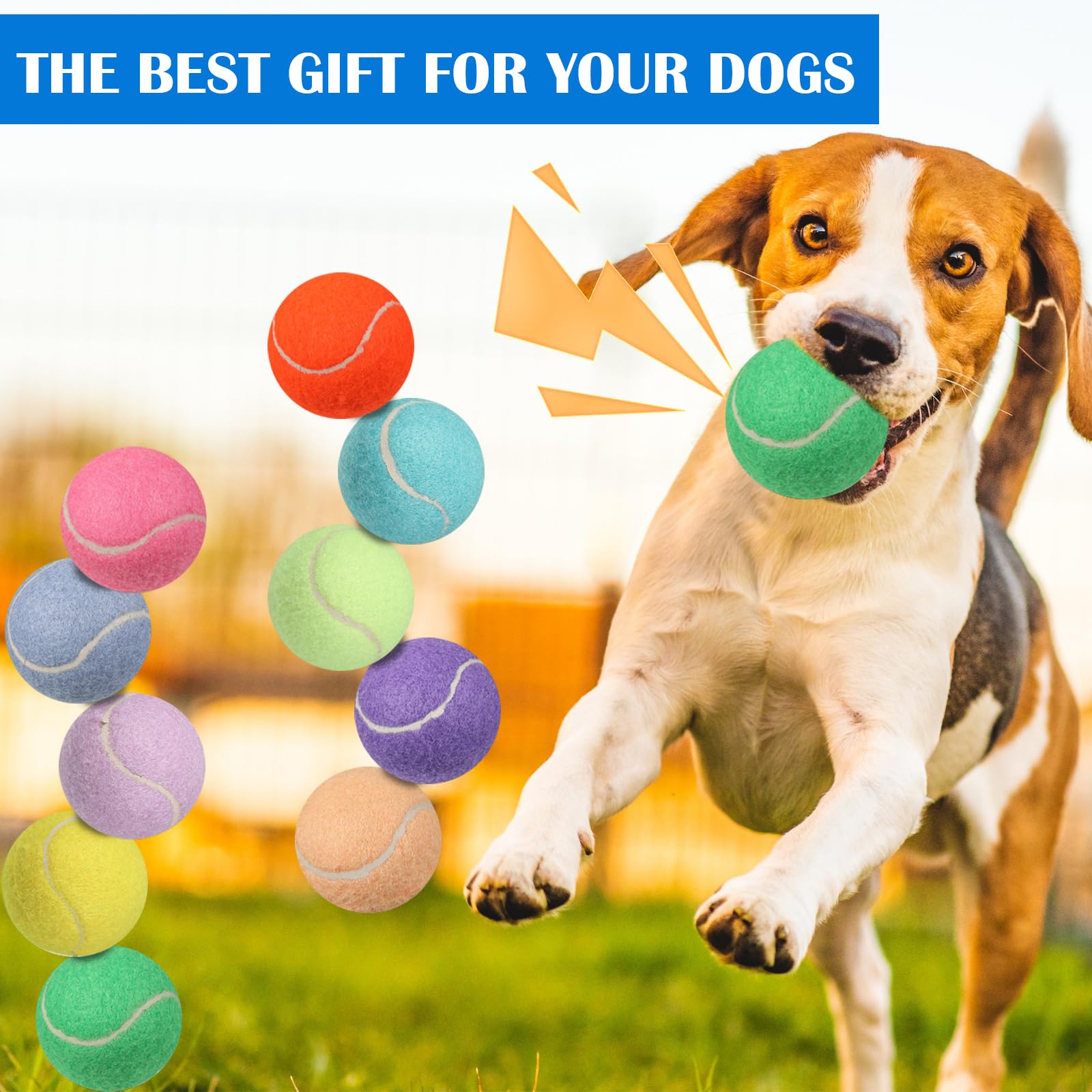 Liliful 50 pelotas de tenis chirriantes para perros de 2.5 pulgadas para jugar a mascotas, perros medianos y grandes, pelotas de cachorro para entrenamiento, juguete de pelota de perro con chirriador