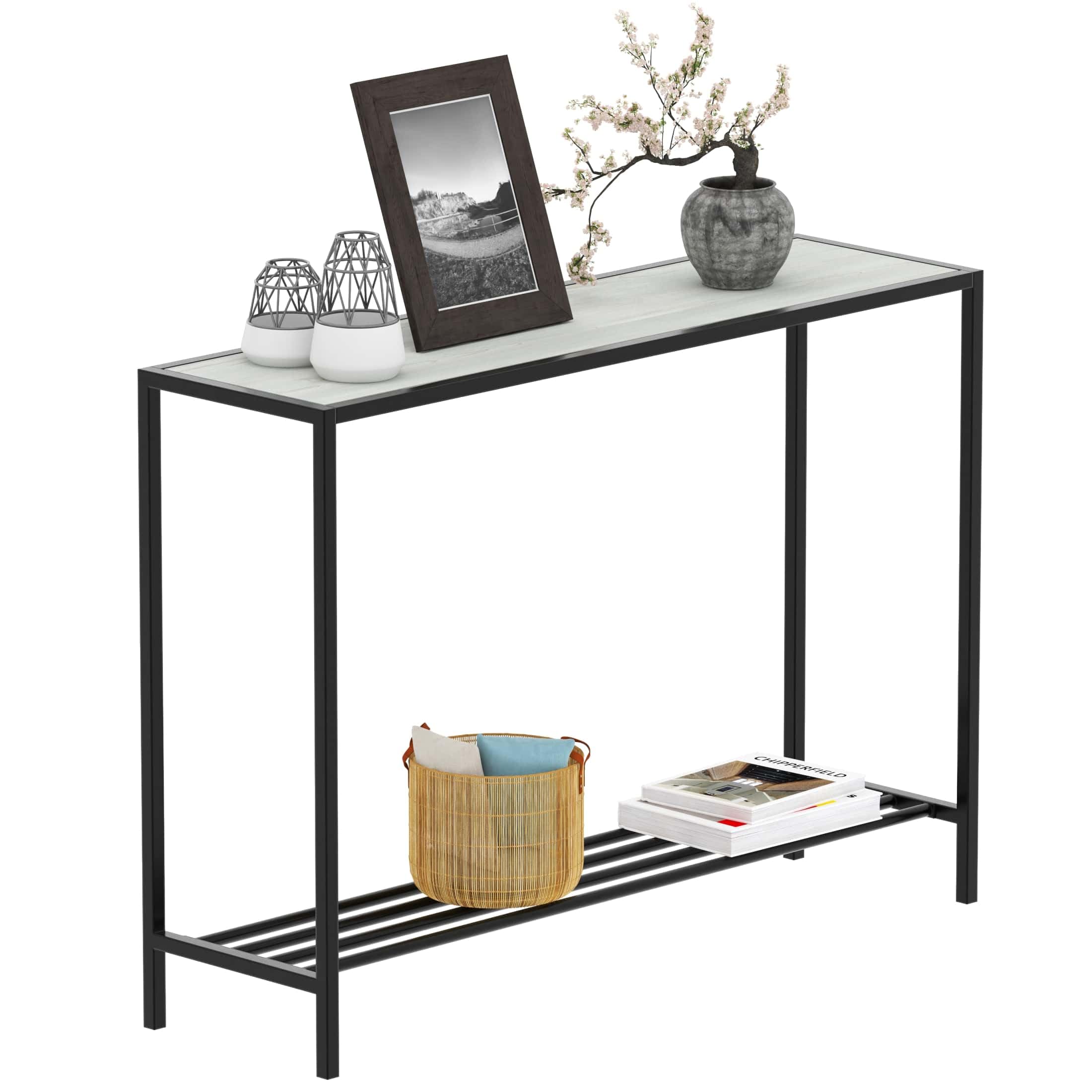 RIGID Console Table with Storage | Slim Modern Side Table for Sofa, Entryway, Hallway, Living Room, Bedroom | Sturdy Wooden Coffee End Table for Home Decor (Black, 76H x 106W x 30D CM) - Assembled