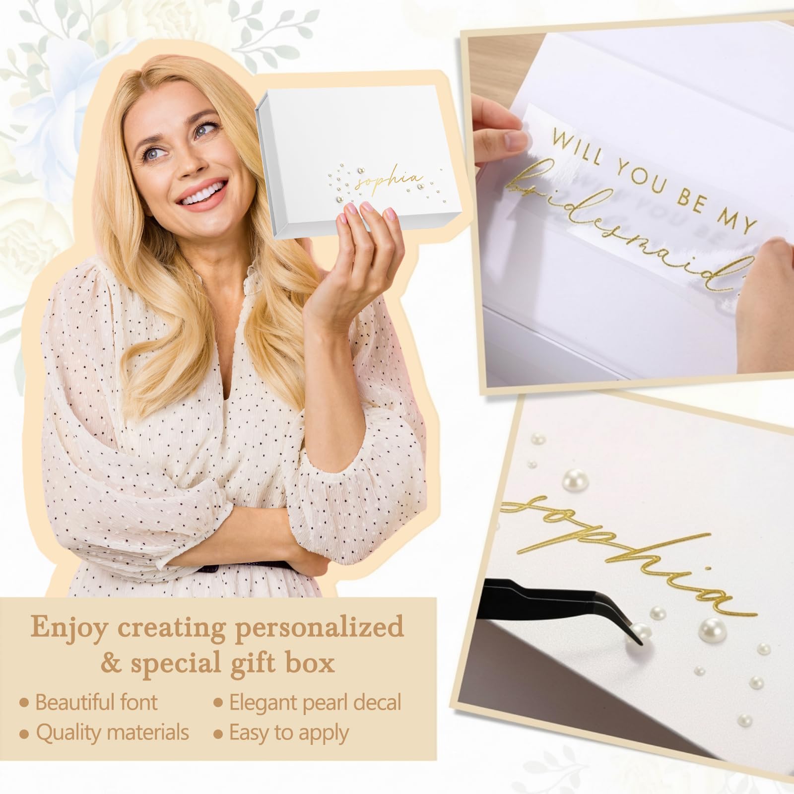Personalisierter "Will You Be My Bridesmaid"-Aufkleber mit Namen, Perlen-Aufkleber, Vinyl-Antrags-Aufkleber, personalisierbar, DTF-Übertragung für Brautjungfern, Box, Brautparty, Hochzeit