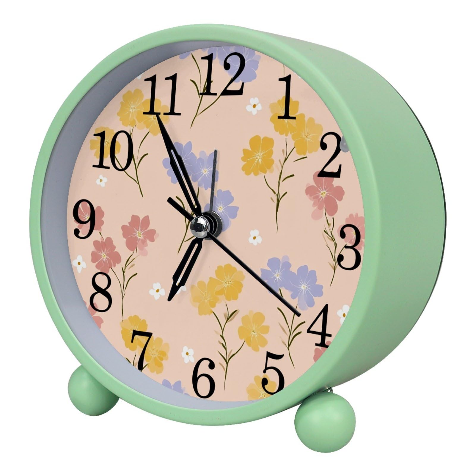 etoenbrc Colorful Wildflower Flowers Round Battery Operated Bedside Alarm Clock Non-Ticking Desktop Silent Analog Alarm Clock with Light