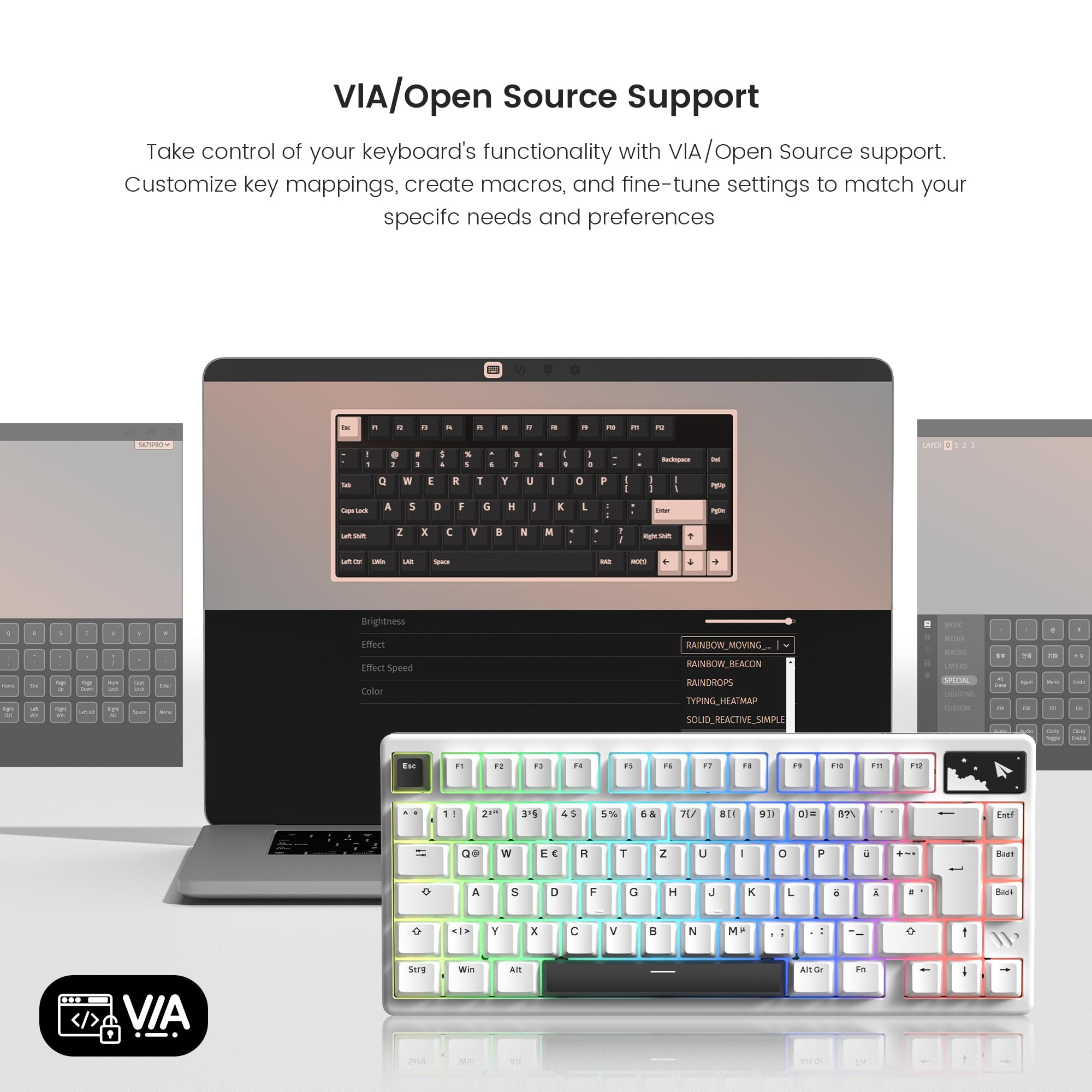 SK71 Pro Tastatur ISO DE, Aluminium, QWERTZ, Tri-Mode, Hot Swappable | Quick Release Wireless, Mechanische Tastatur Custom mit RGB Keyboard für Windows/Mac/PC
