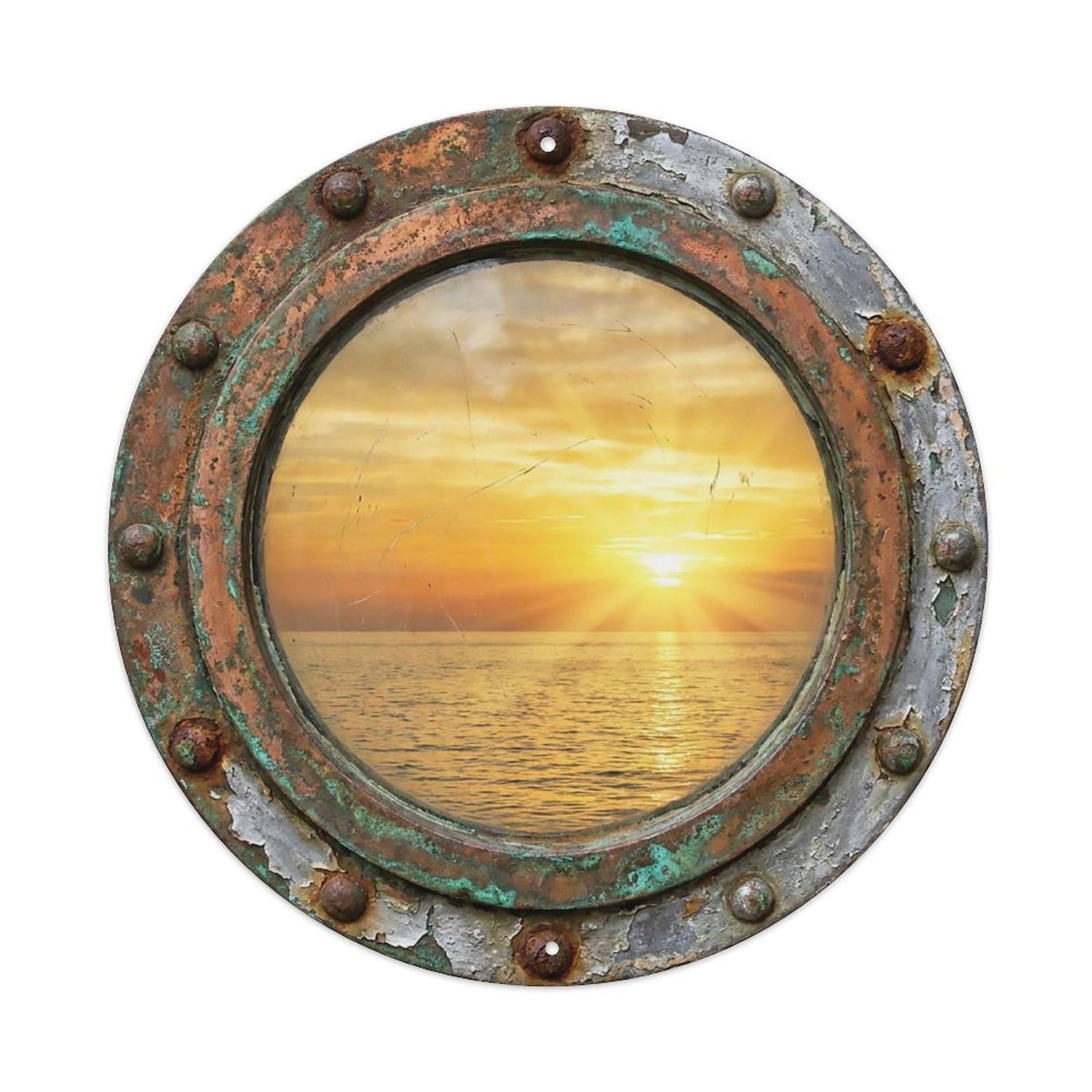 Vintage Porthole Marigold Sunset Nautical Window View Metal Tin Sign