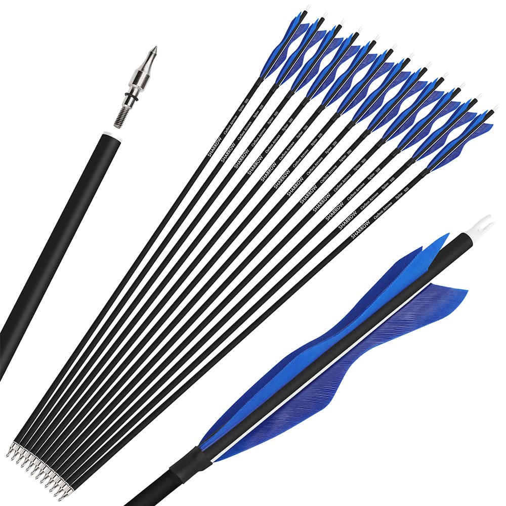 Flèches De Tir à L'arc En Carbone - 30 Pouces, Spine 500, Plumes Naturelles - Pour Chasse Et Extérieur