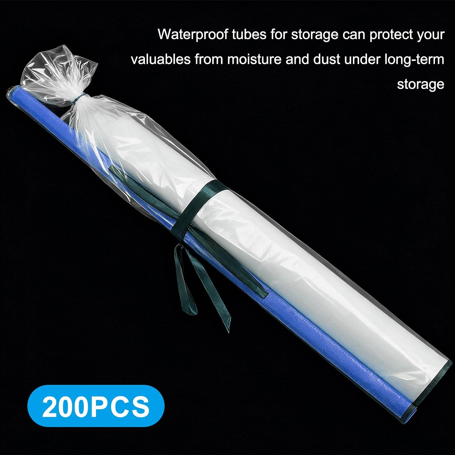 200 Pack Long Plastic Poly Bags, 4x40 Inch 2 Mil Clear Polyethylene Sleeves for Storage & Shipping, Flat Open Waterproof Poster Tube Protectors