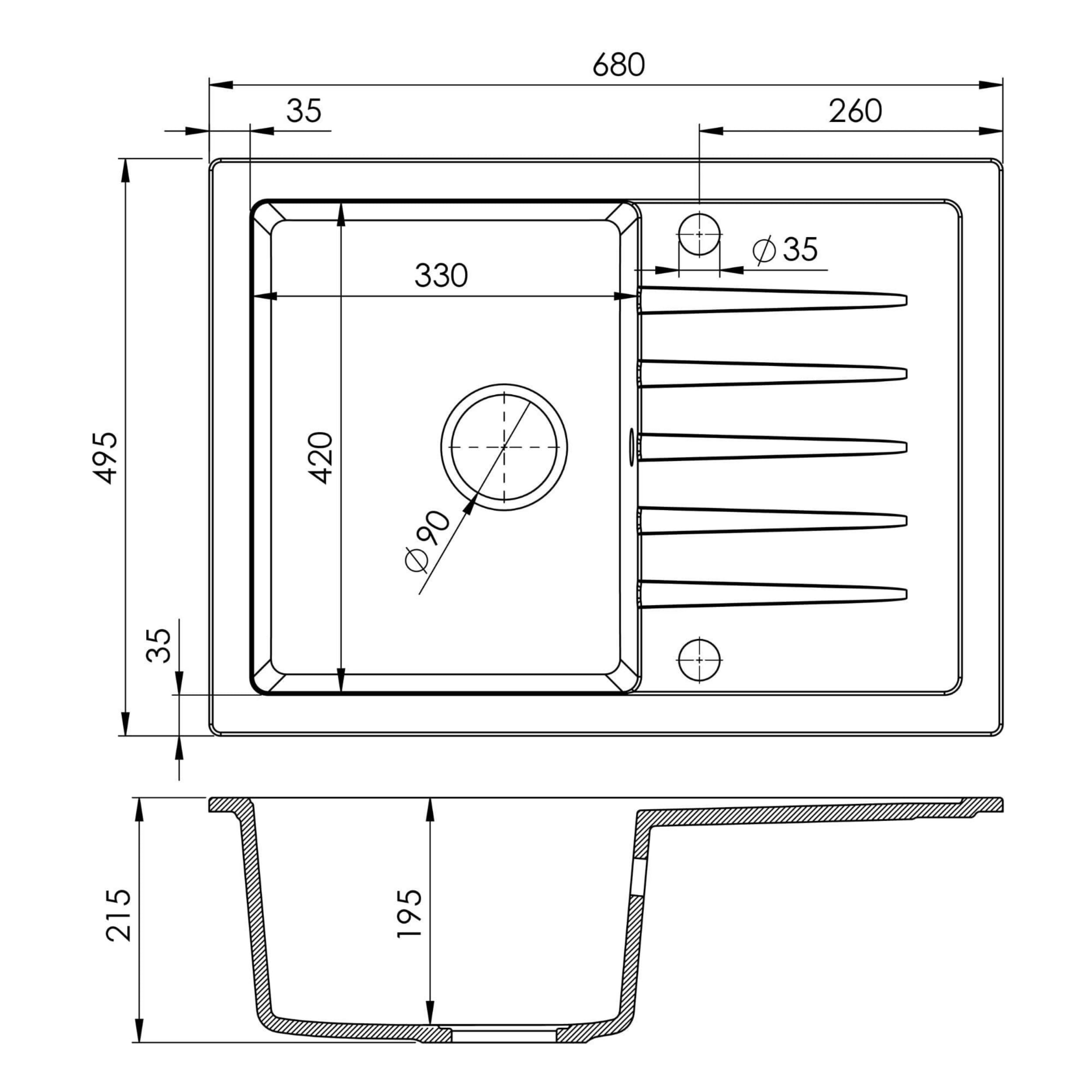 SINK Quality zlewozmywak szary z zestawem armatury 68 x 49,5 cm – zlewozmywak z kranem, syfonem Push i środkiem impregnującym – kompletny zestaw do szafki pod umywalkę z 45