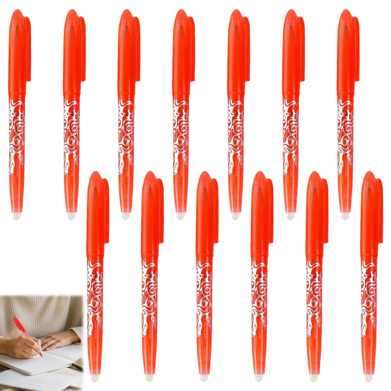 Musiook 12Pack Red Pens for School, Erasable Pen Set with 0.5mm Tip, Erasable Highlighters with Smooth Writing Gel Ink, Rub Out Function & Built-in Erasers, Ideal for Students, Office Work
