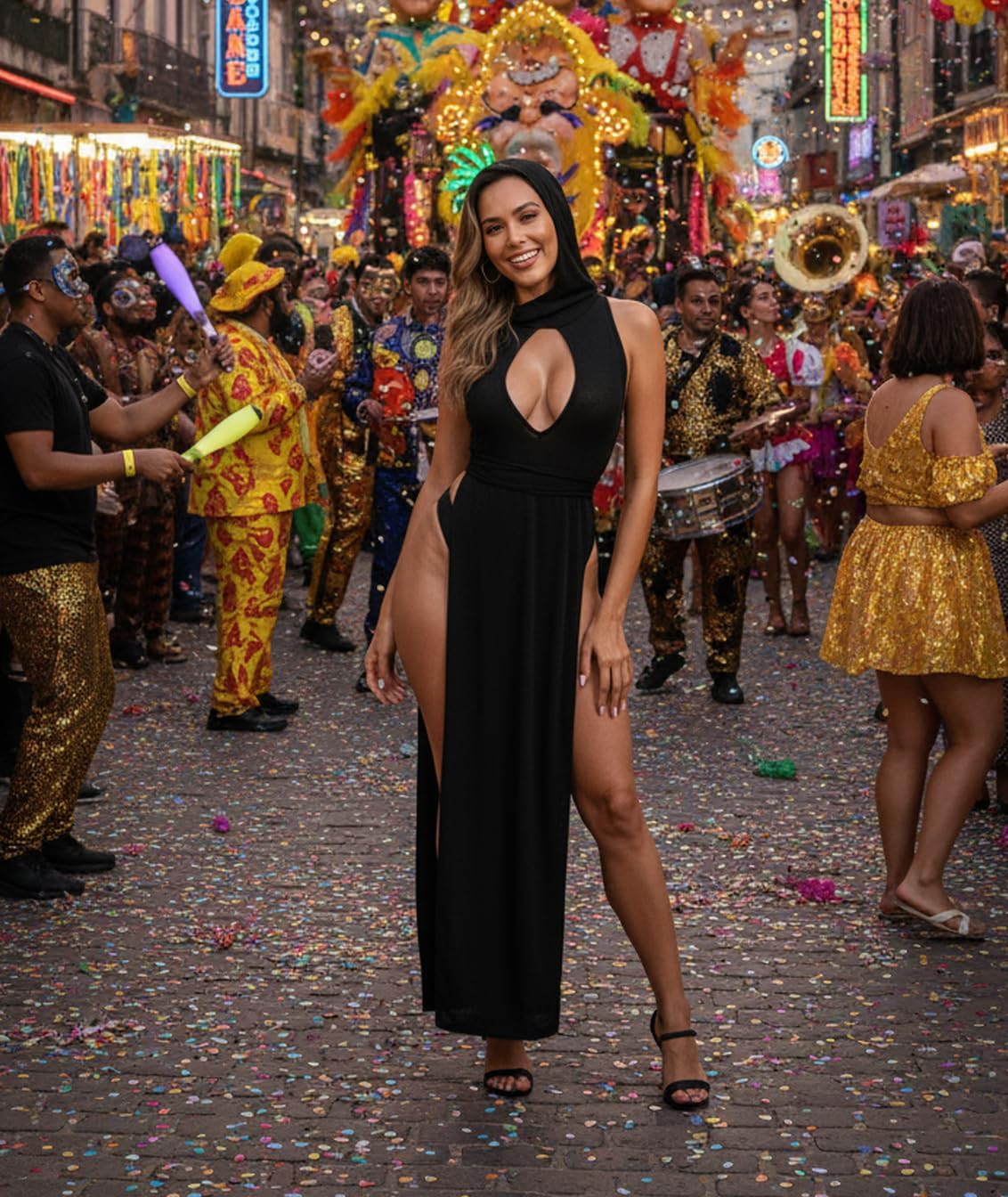 Cutout Goth Hooded Dress for Women, Sexy Rave Outfits EDM Festival Set Succubus Costume Club Night Out Dresses - Image 3