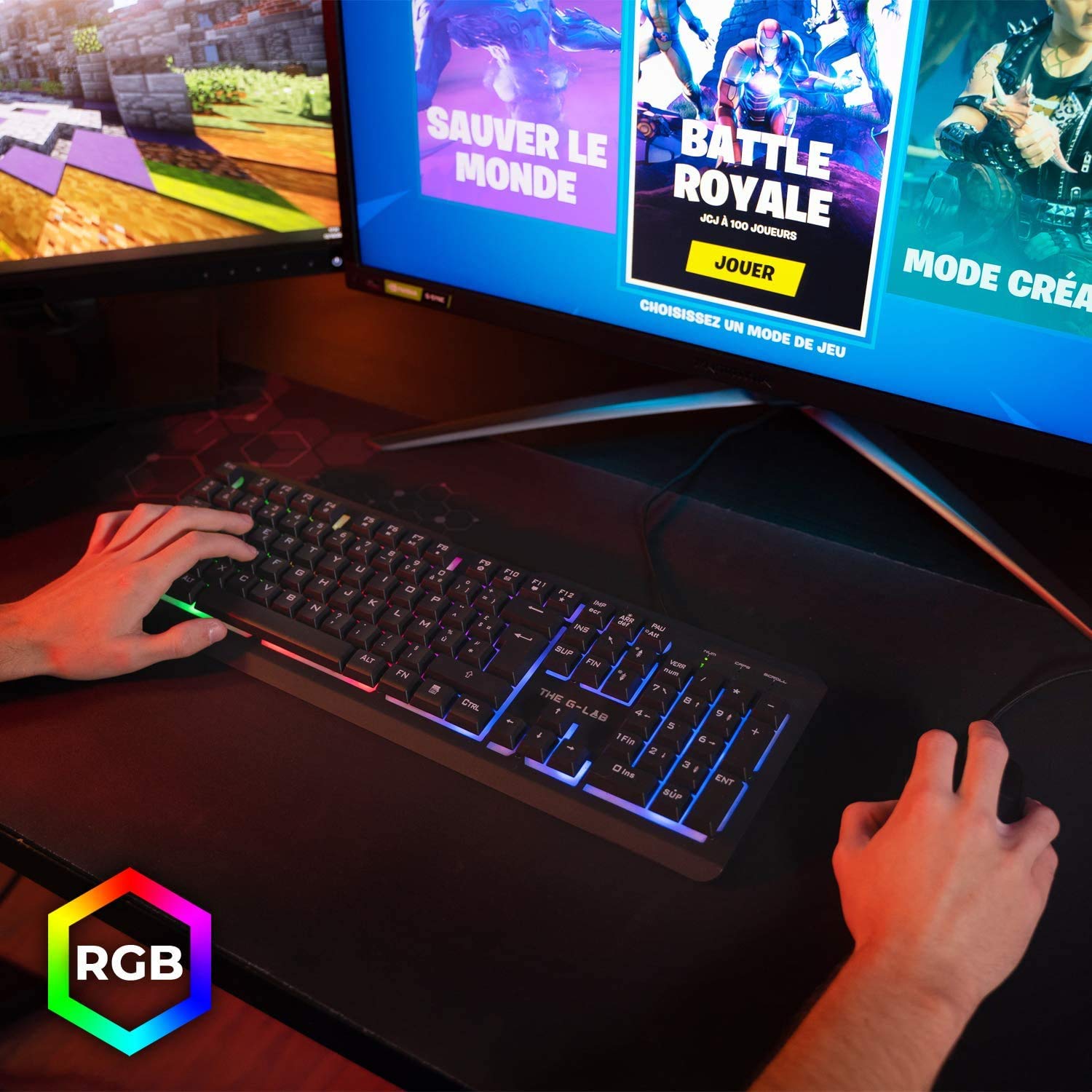 The G-Lab Combo Selenium - Set da gioco 4 in 1, tastiera Gamer AZERTY retroilluminata, mouse Gamer 3200 DPI, microfono cuffie da gioco, tappetino per mouse, confezione da gamer PC PS4/PS5 Xbox