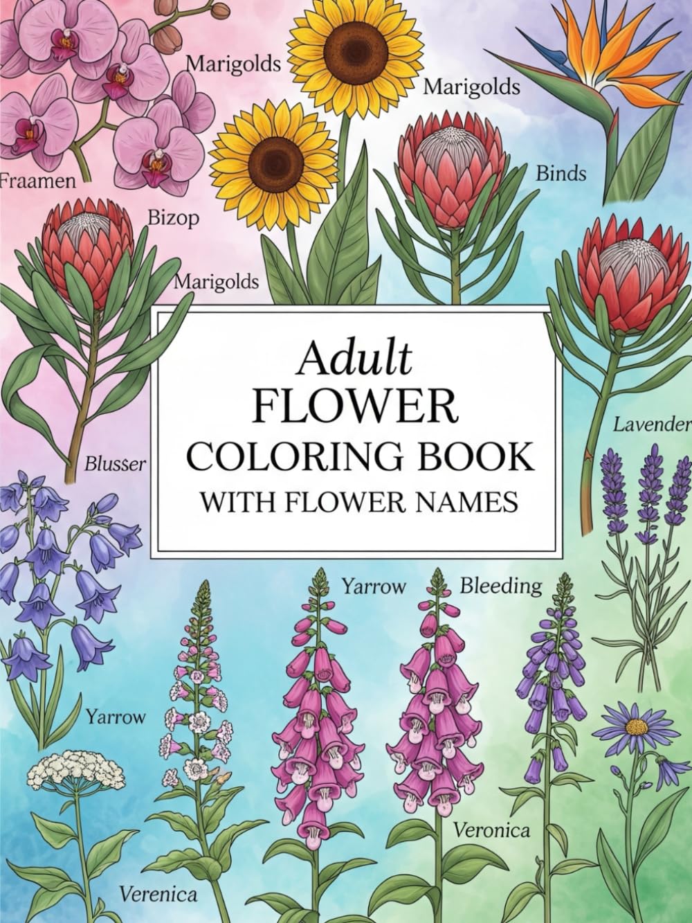 Adult Flower Coloring Book with flower names: 50 Beautiful natural Flower for Relaxation and Stress Relief