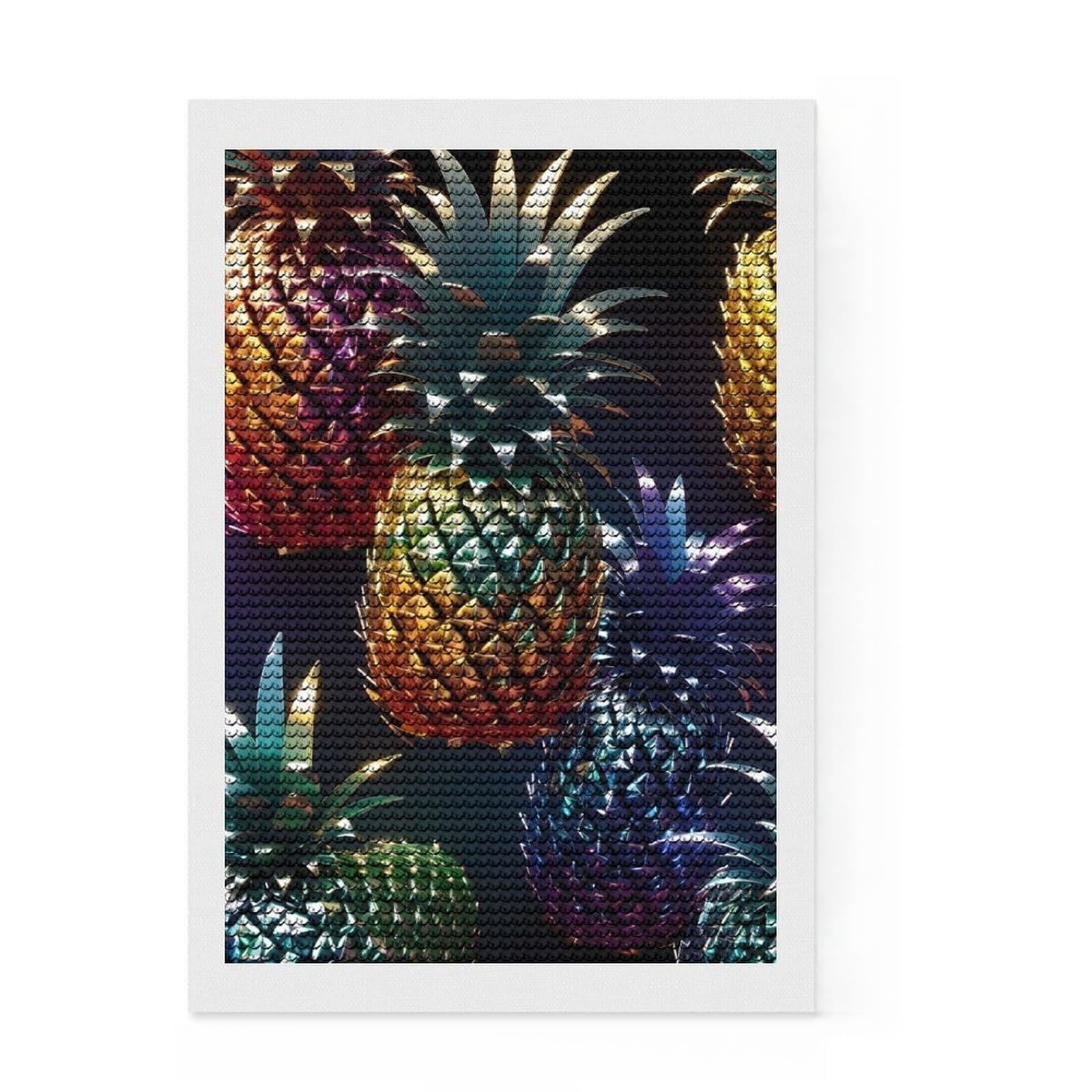 Junmoney Metallic Pineapple Rainbow Diamond Painting Set 8"x12", Relaxing DIY Hobby, Farmhouse Decor, for Creative Relaxation, Birthday Gift