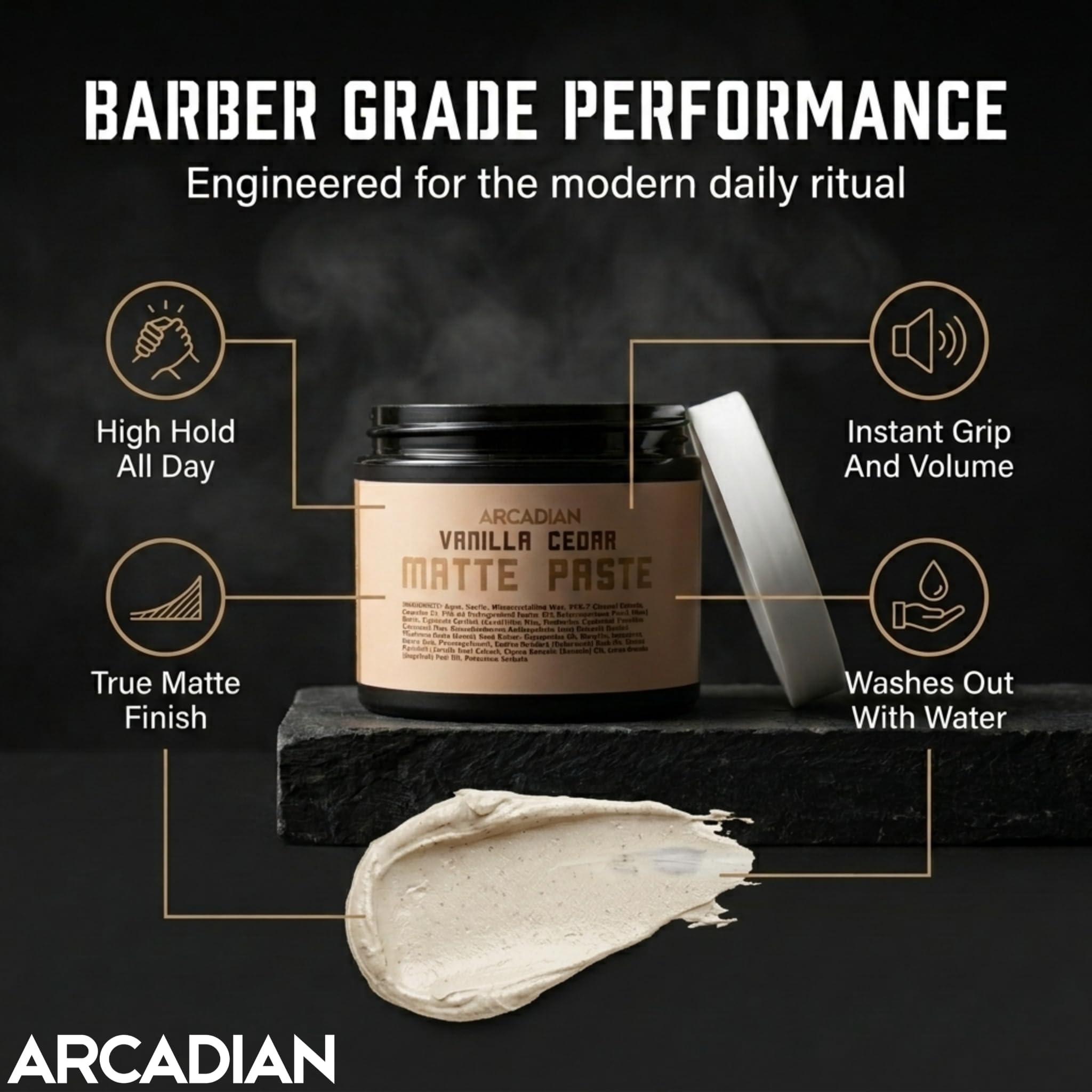 Arcadian Grooming Wanilia Cedar Matte Paste Mens Hair Styling Cream Heavy Hold Vegan Okrucieństwo Free, 4oz