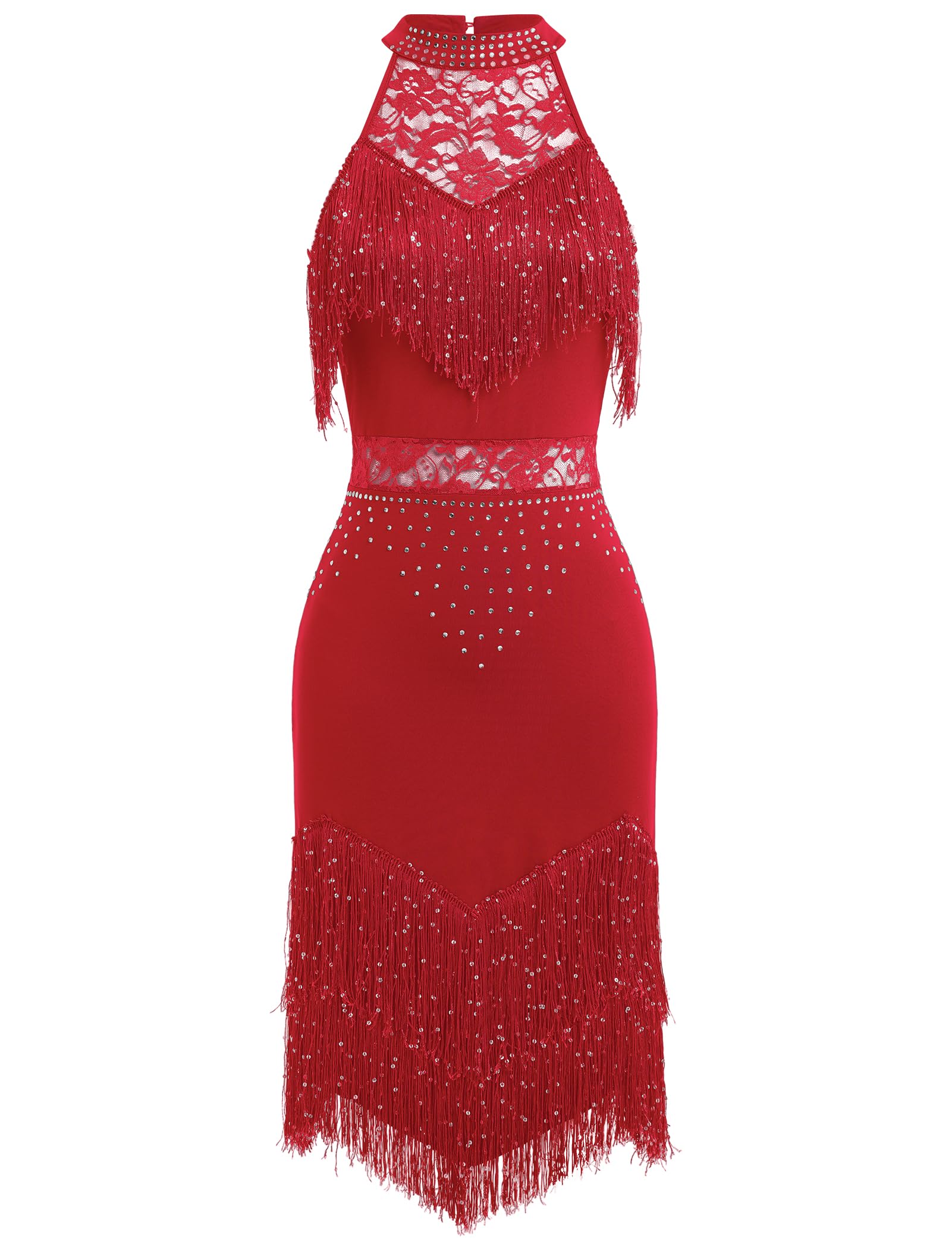 Damen Salsa Latein Tanzkleid Pailletten Quaste Fransen Flapper Kleid 1920er Gatsby Cocktailkleid Tango Ballsaal Tanzkostüm