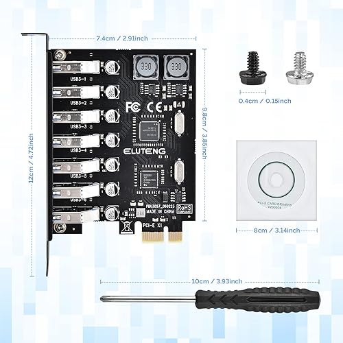 Vista 14 de ELUTENG Tarjeta PCIE USB 3.2 8 puertos PCI Expree a USB C Tarjeta de expansión Superspeed 6 USB y 2 Tipo C PCI-e USB3 Hub Controller Adaptador 3