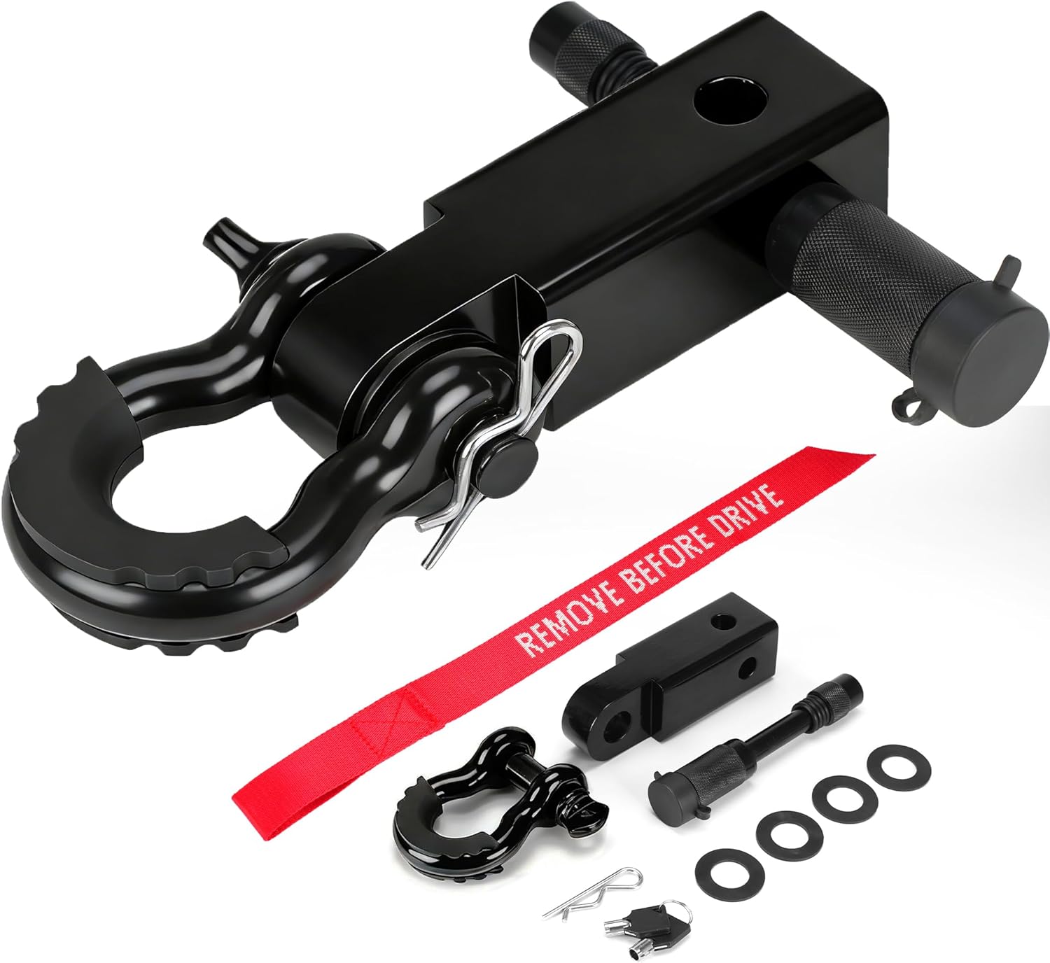 JEXTRA Shackle Hitch Receiver Fit 2" Hitch Receiver 45,000 LBS Breaking Strength 3/4" D Rings Shackle with Hitch Lock Trailer Hitch for Truck, Jeeps, SUV, Off-Road Rescue Towing,Black