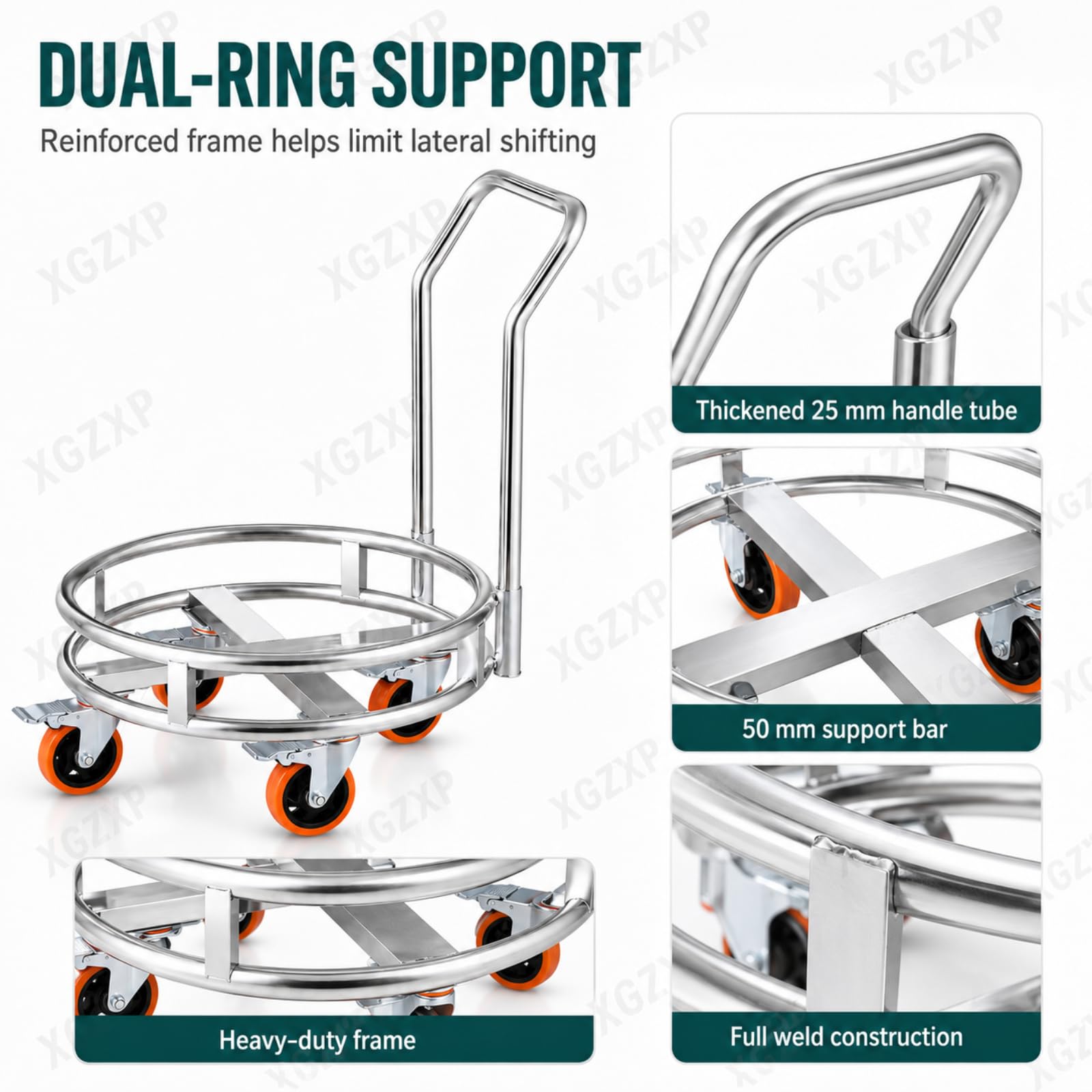 Soporte De Acero Inoxidable Para Cubos De Sopa Con Asa, Soporte Móvil Para Bombonas De Gas, 5 Ruedas Giratorias De 360°, Soporta Hasta 400 Kg, Para Cubos Y Recipientes De Cocinas Comerciales.