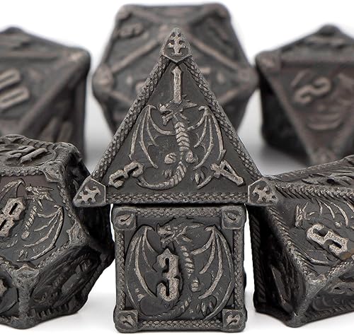 OUKELANWO Juego de dados de metal DND D&D, dados poliédricos para juegos de rol con caja de regalo, 7 dados de mazmorras y dragones, RPG D y D D20