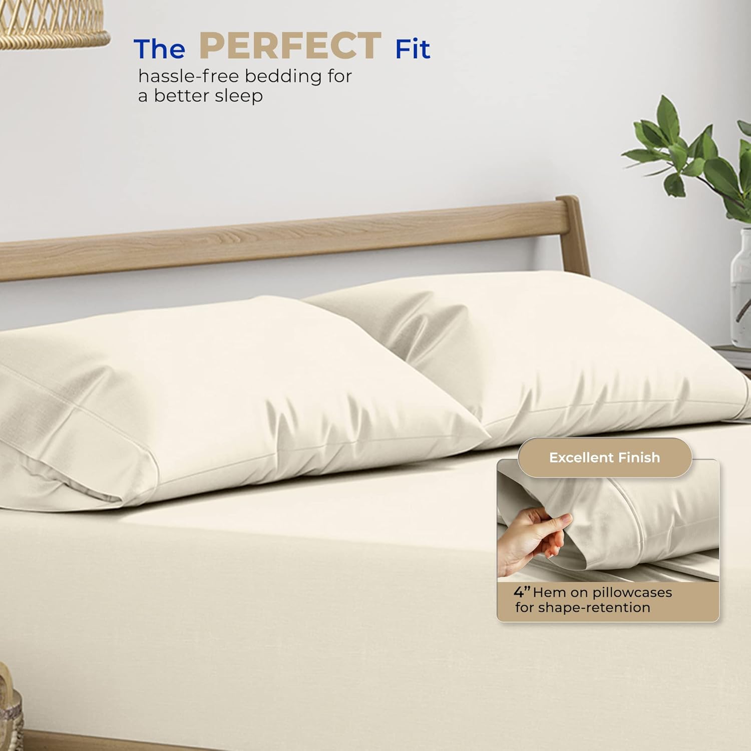 THREAD SPREAD 100% Cotton King Size Pillowcases Sets of 4-400 Thread Count Cotton Pillow Cases, Ultra Soft Cooling Sateen Weave Pillowcases, Set of 4 Pillow Covers for King Pillows - Ivory