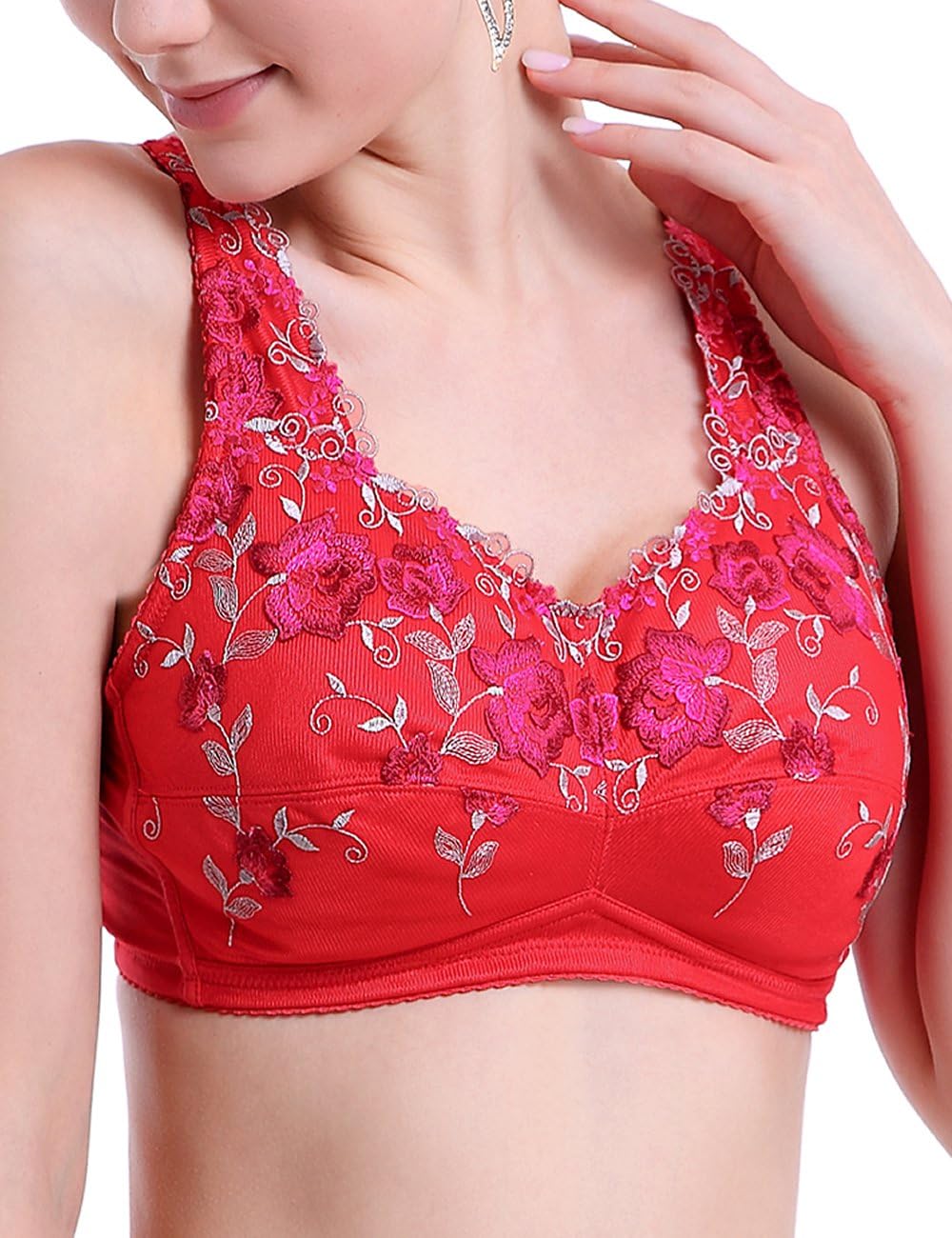 BIMEI Mastectomy Bra Pocket Bra with Lace Embroidery Wire Free for Silicone Breastforms8466
