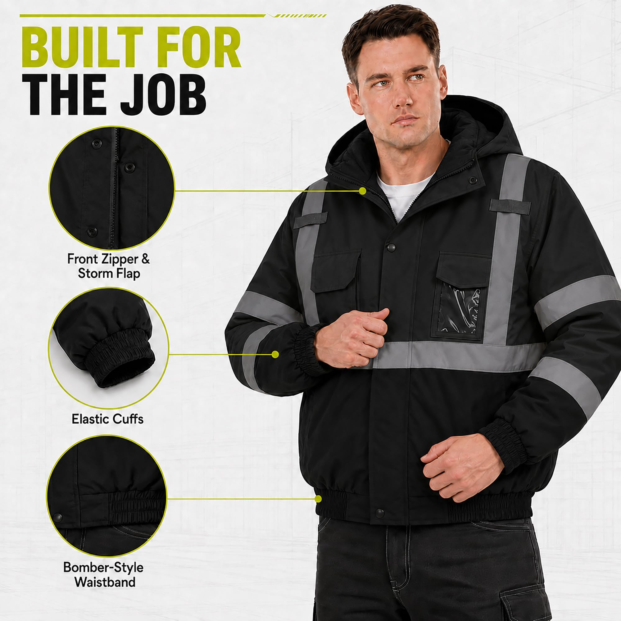 SKSAFETY Hi Vis Safety Bomber Jacket for Men, High Visibility