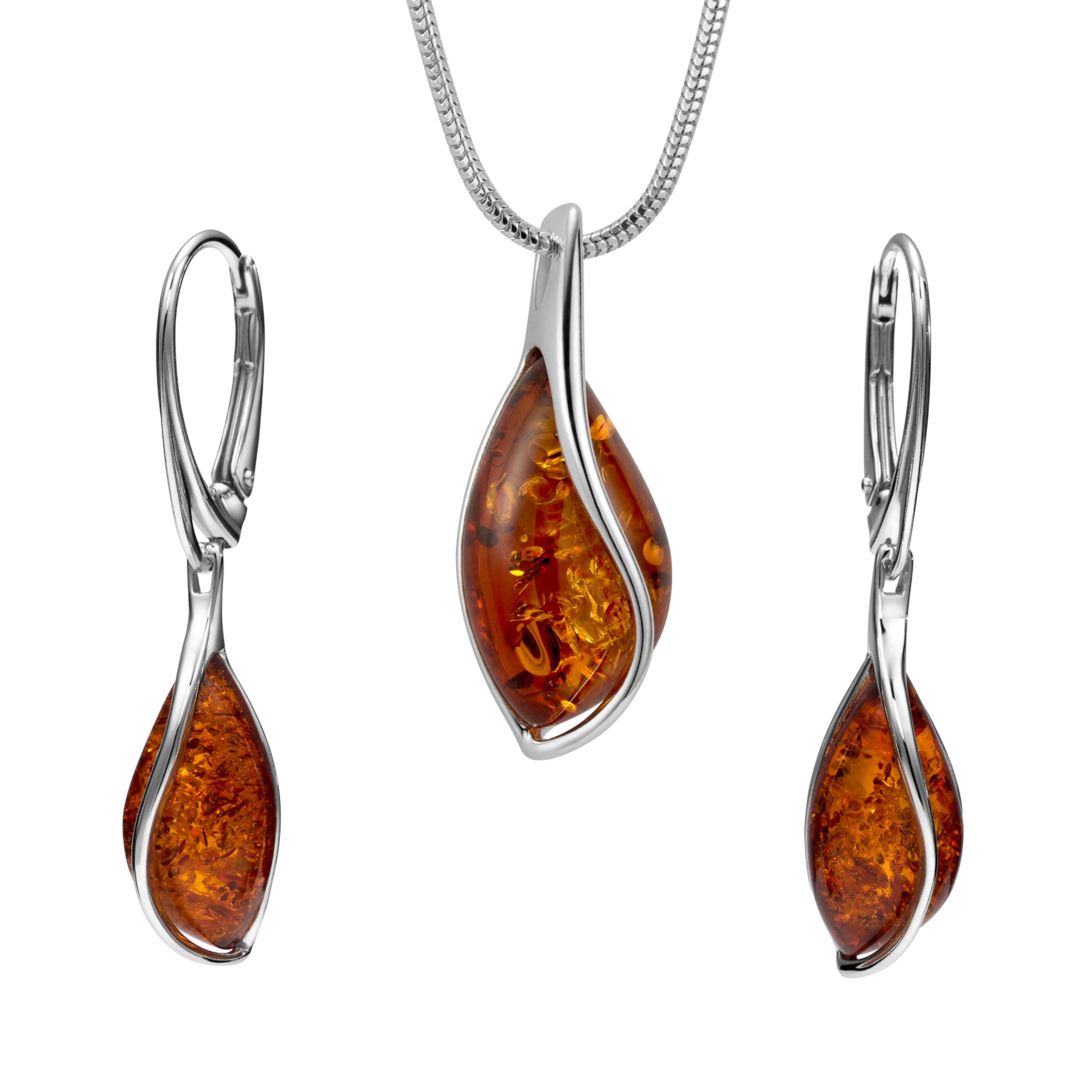 Damen Schmuckset Mit Bernstein Anhänger Und Ohrringen Aus Sterling-Silber
