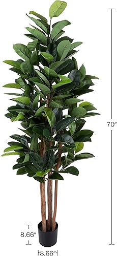 Miniatura 4 de Pure Garden - Planta de goma artificial, árbol sintético de 70 pulgadas con hojas de tacto natural, planta de interior realista en maceta para