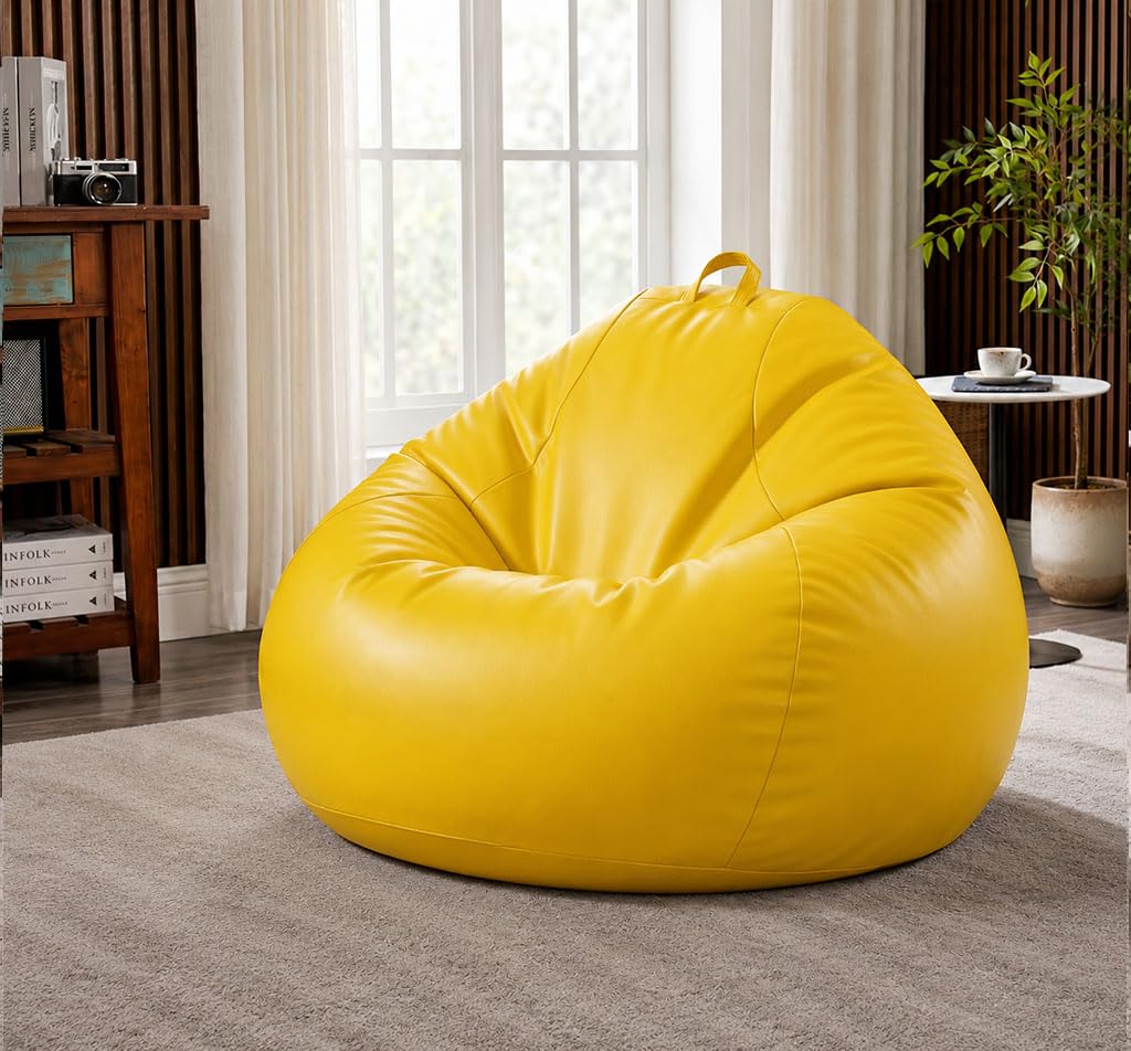 Sattva Classic 2XL Bean Bag Chair with Beans Filled | Sofa Style Faux Leather Beanbags with Beans | Comfortable Bin Bags Sofa for Adults & Teens, Living Room & Office | Yellow-picture-17