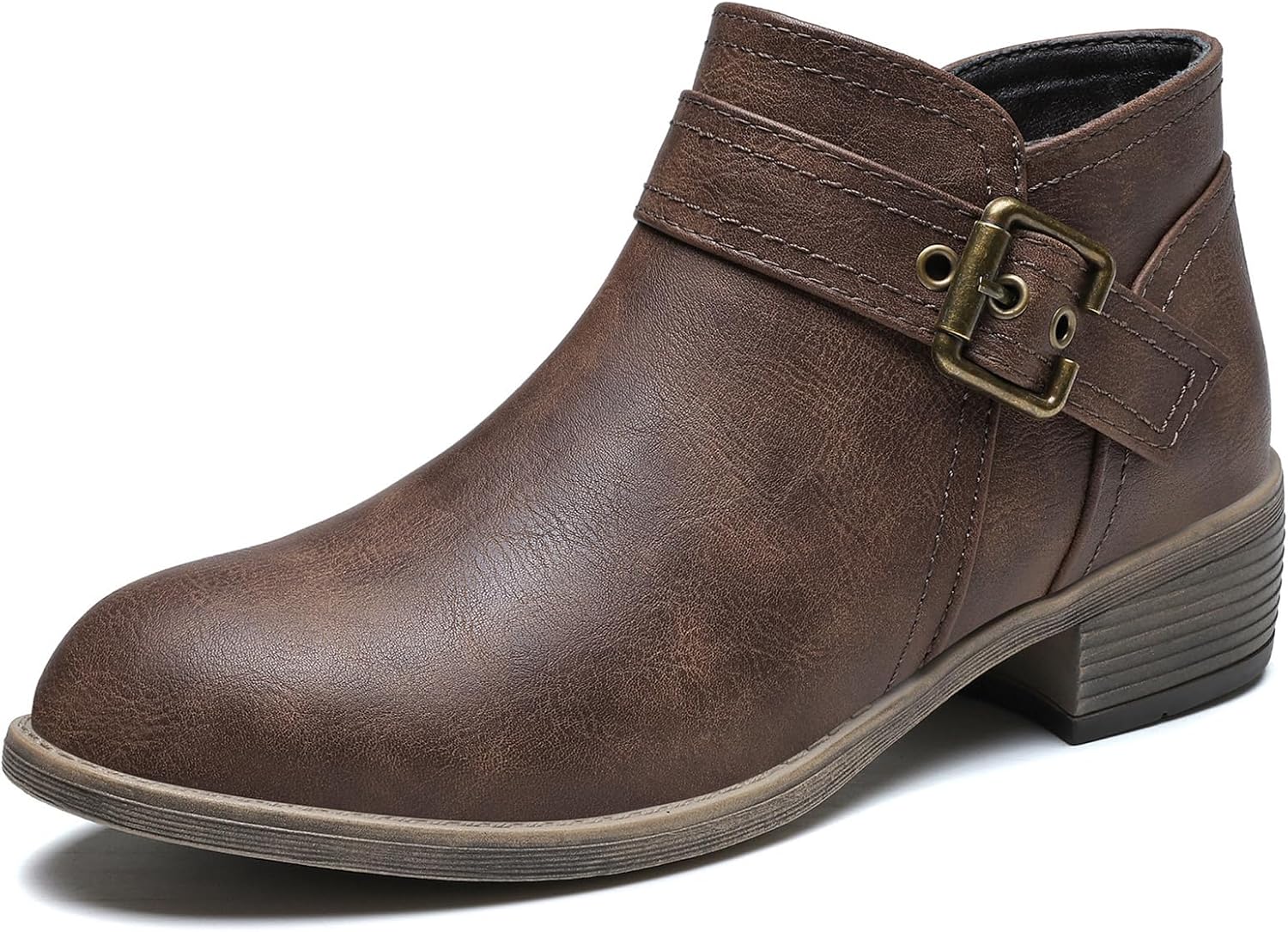 funbank Ankle Boots for Women Low Heel Chelsea Booties for Winter Round Toe Leather Snow Boots Chunky Fall Shoes with Side Zipper