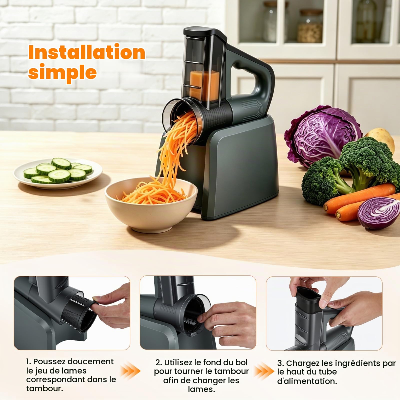 Rapeuse légume électrique 5-en-1, Mandoline et Coupe-légumes avec râpe Carotte, Découpe légumes Multifonction avec 5 Lames interchangeables, pour Fruits, Fromage et Pommes de Terre