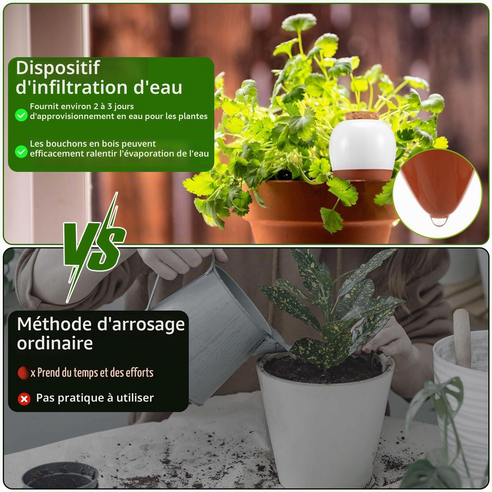 Lot de 4 globes d'arrosage pour plantes en terre cuite - 320 ml - À libération lente - Pour l'intérieur et l'extérieur - 8,2 x 8,2 x 14,23 cm