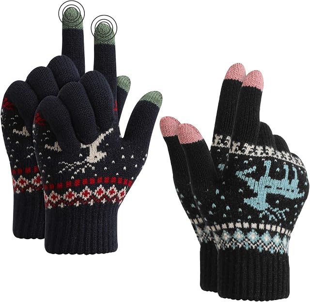 TAGVO Unisex Winter Touch Screen Knitted Warm Gloves,Thermal Elastic Fleece Warm Working Running Gloves for Men and Women, for Running Skiing Cycling Hiking Driving Outdoor Sports-One Size
