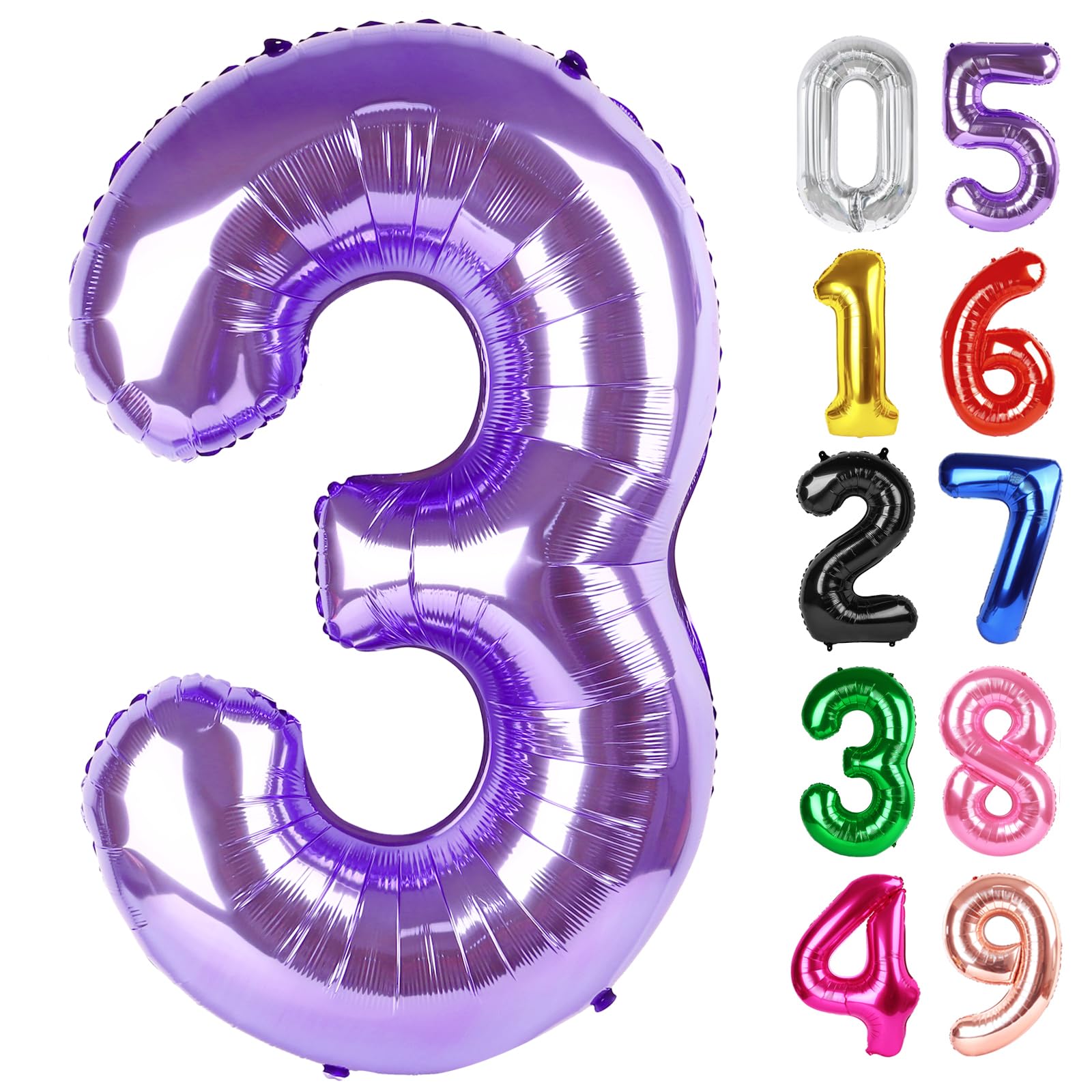 Purple Number 3 Balloon 40 Inch, 3rd Birthday Party Decorations Men Women