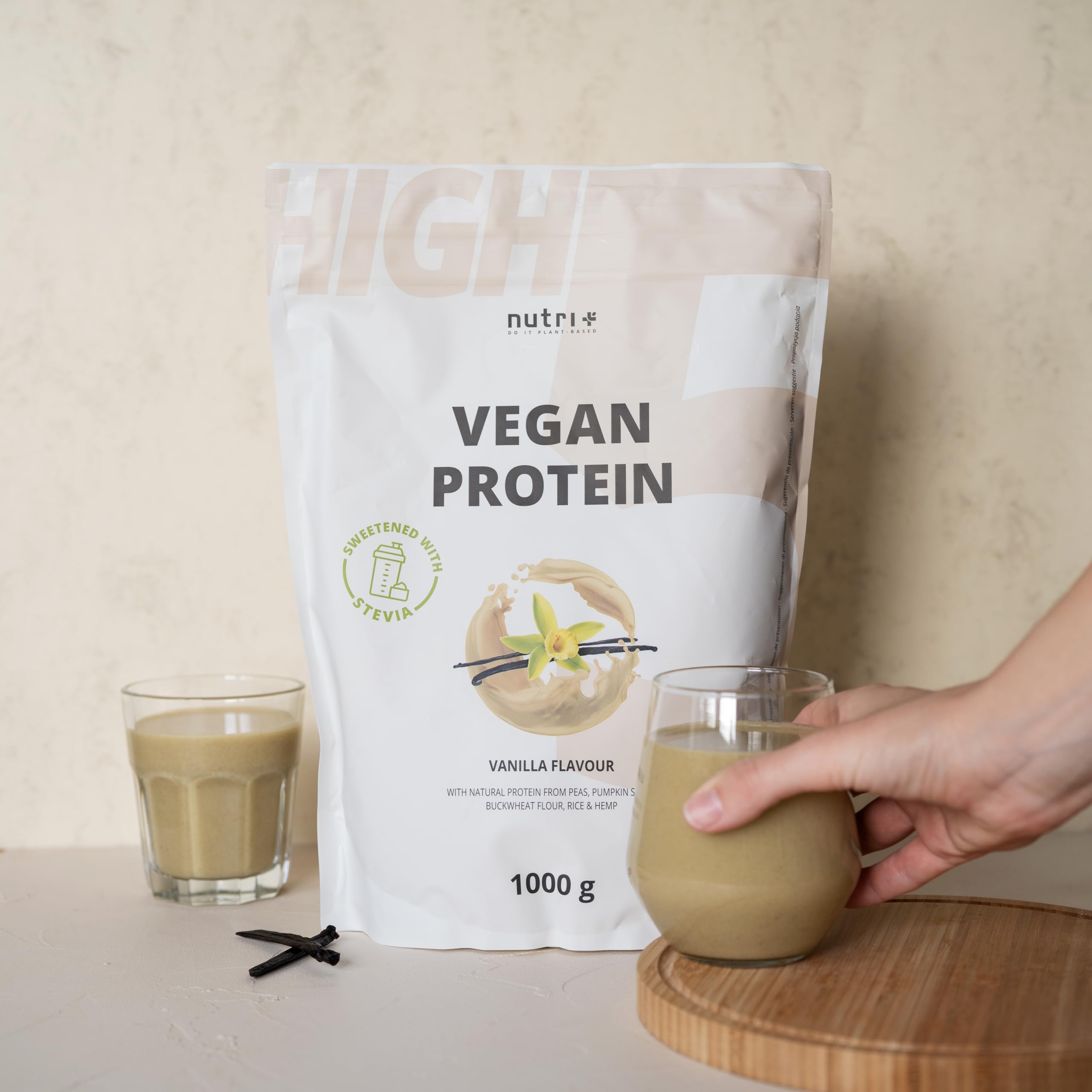 Proteine vegane - Vaniglia - Proteina vegan in polvere senza sucralosio e soia - Proteine in polvere a base di riso, piselli, canapa, grano saraceno e semi di zucca - 1kg