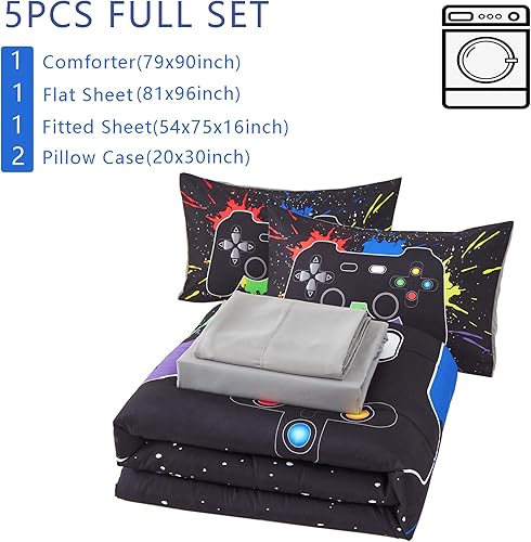 Miniatura 2 de KAKKI Juego de edredón tamaño matrimonial de 5 piezas para niños y adolescentes, juego de ropa de cama de microfibra suave para todas las estaciones